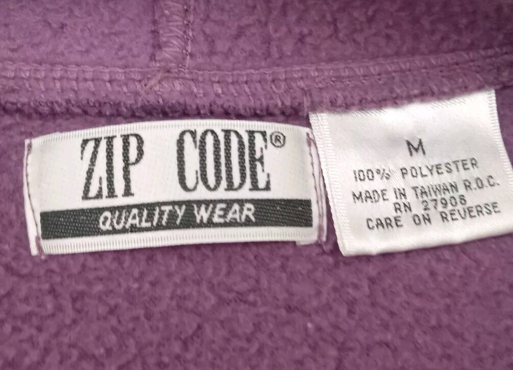 Vintage 1980s ZIP CODE Hoodi Women M Fleece Purple Plaid Embroidered Logo Back
