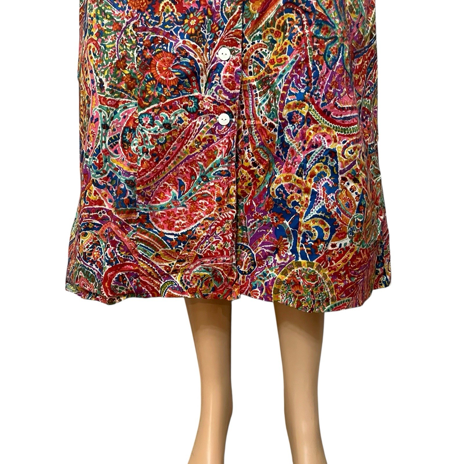 70s VTG Paisley Midi Shirt Dress Large Colorful Retro Psychedelic Hippie