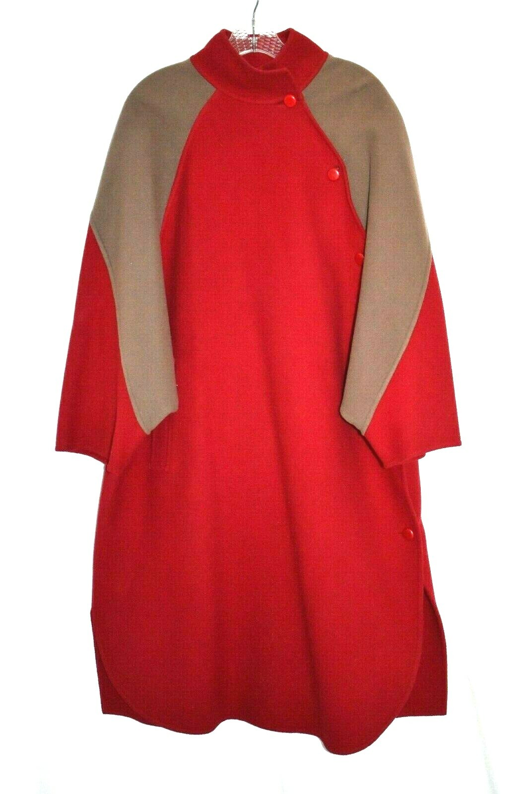 RARE Vintage Philippe Venet Paris Wool Cape Coat Red Brown sz M/L Super Nice
