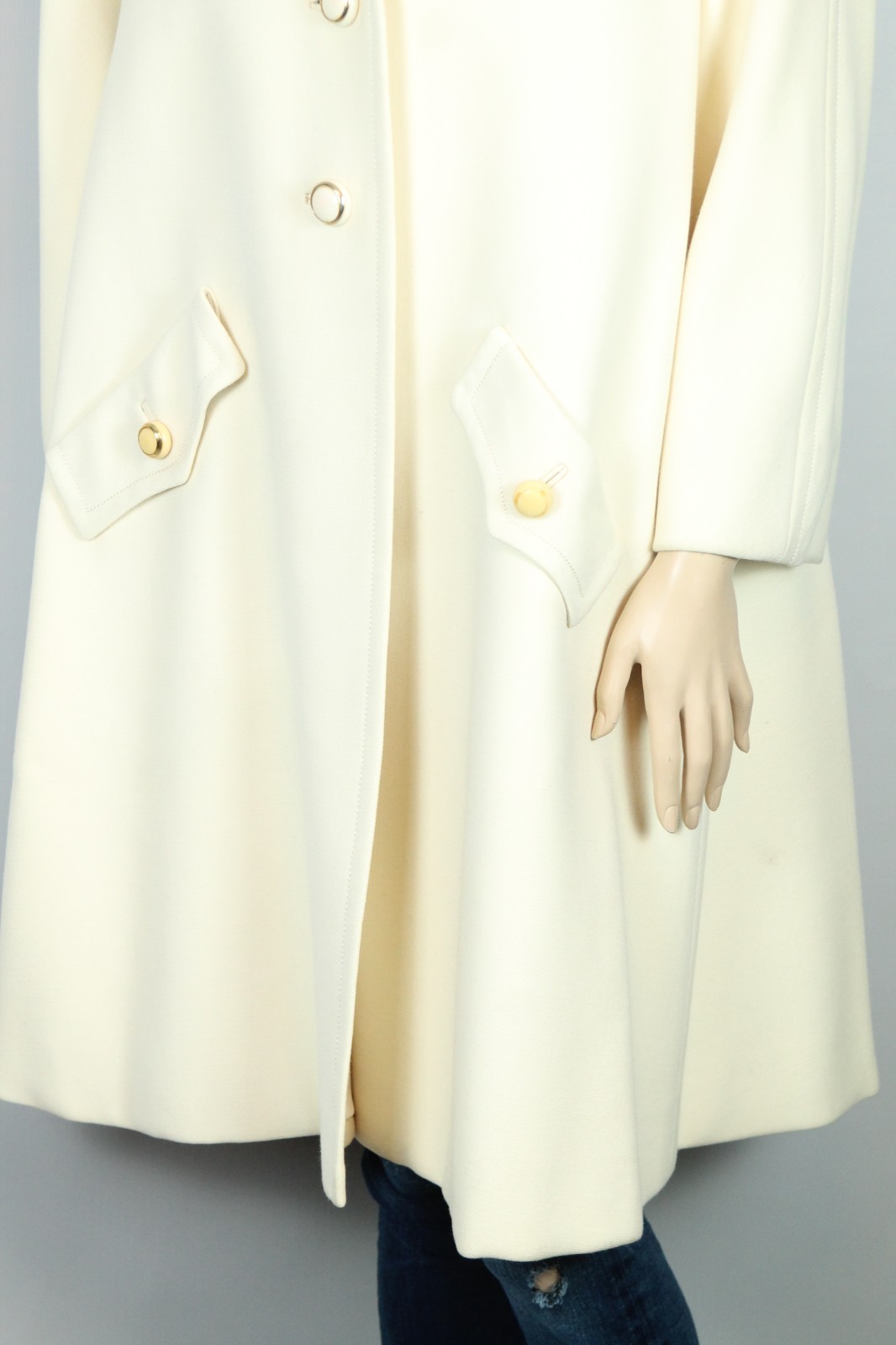 Vtg 60s SEYMOUR FOX USA Ivory Wool Retro Stroller Peacoat Coat S/M