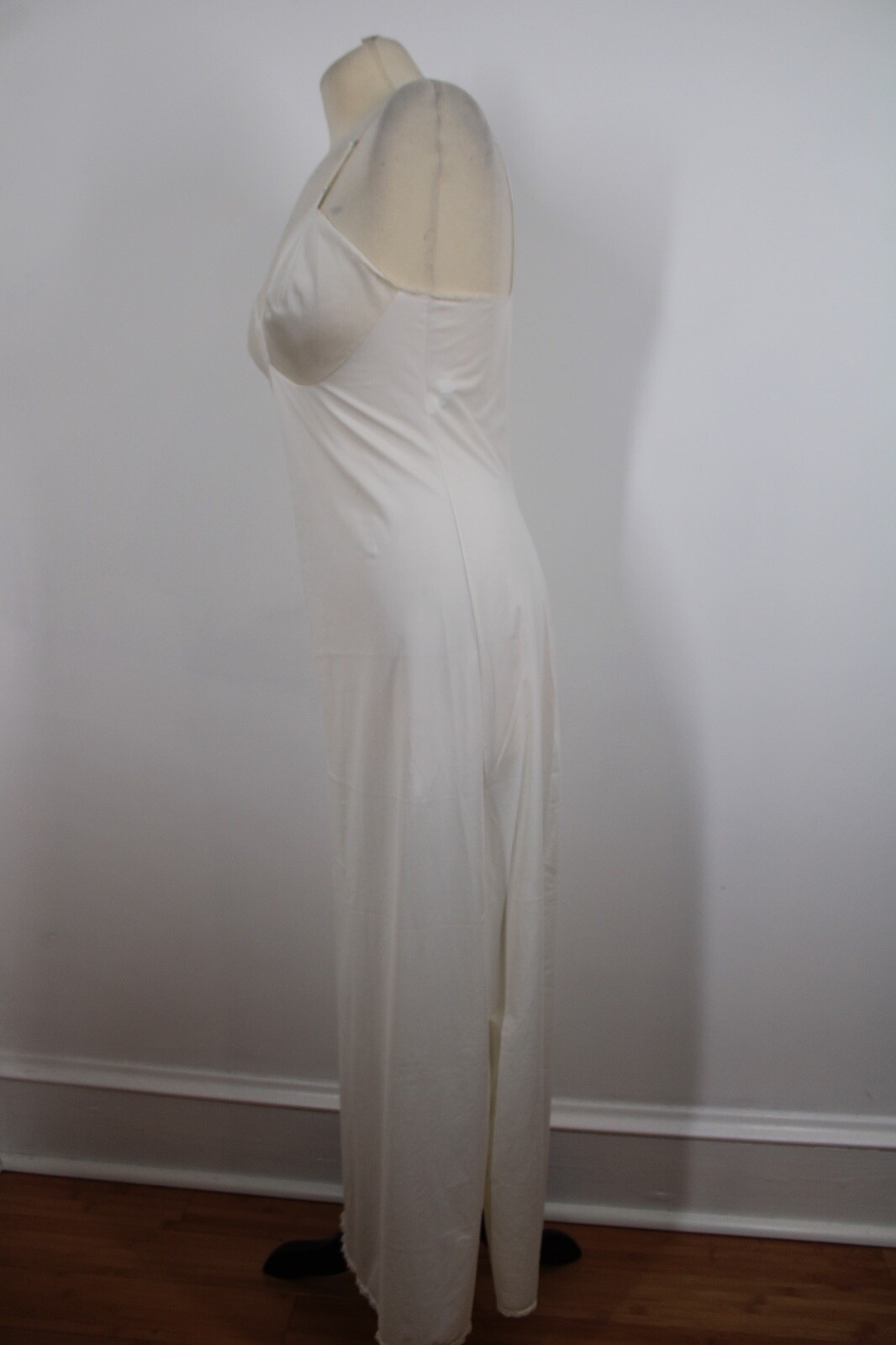 Vtg JC Penney MG 34/12 LL Ivory Antron Nylon Long Full Slip Dress Side Slit