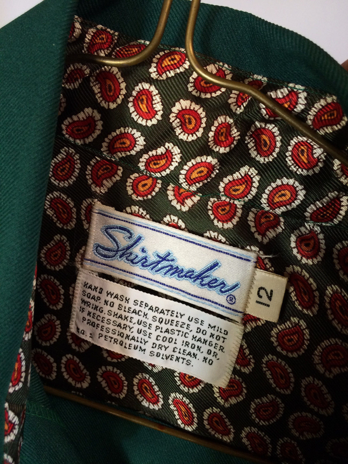 NOS Vitnage 70s Boho Bohemian Full Length Button Dress Green Paisley Hippy 12