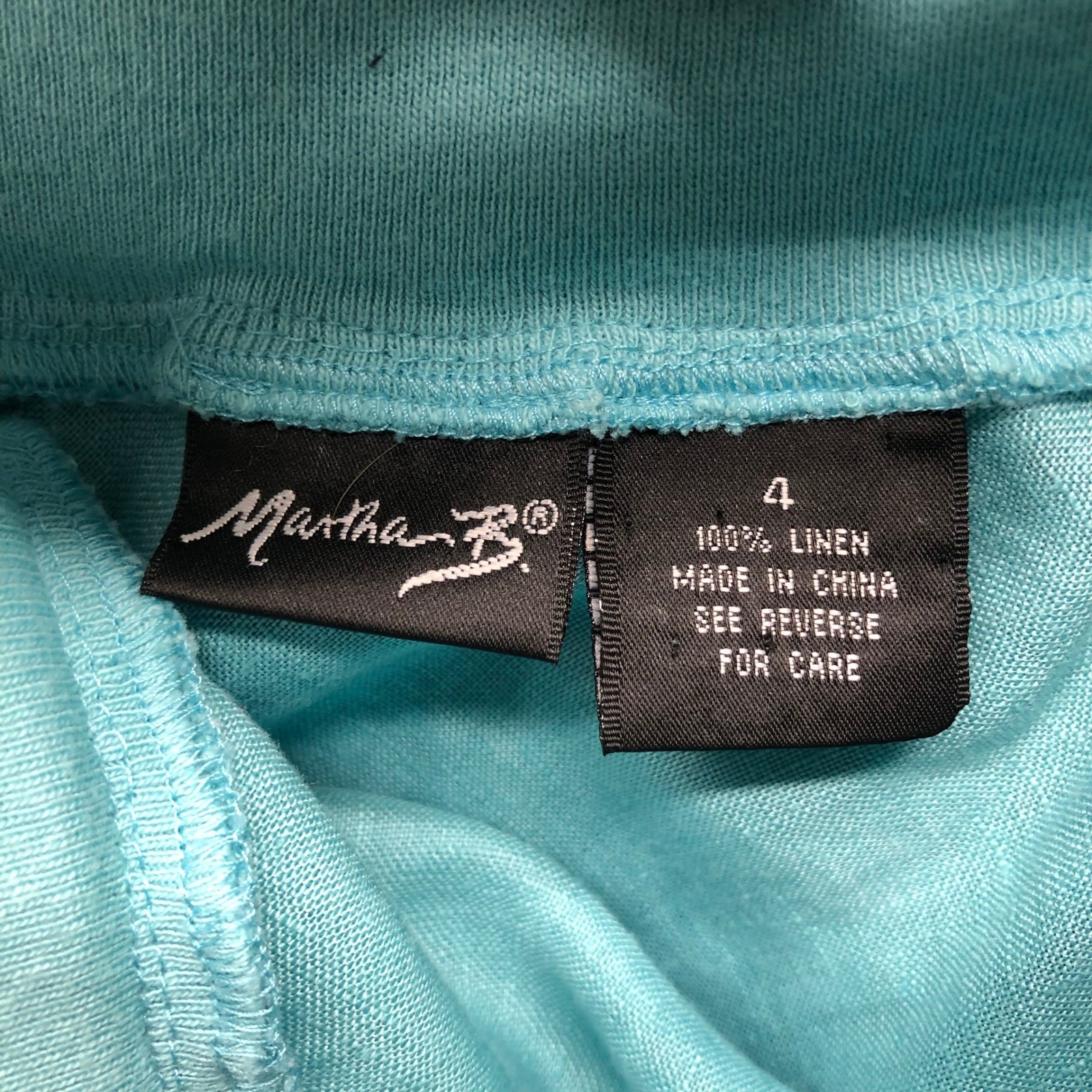 Vintage Y2K Martha B 100% Linen Skirt Size 4 Aqua Knee Length Pull On Low Rise