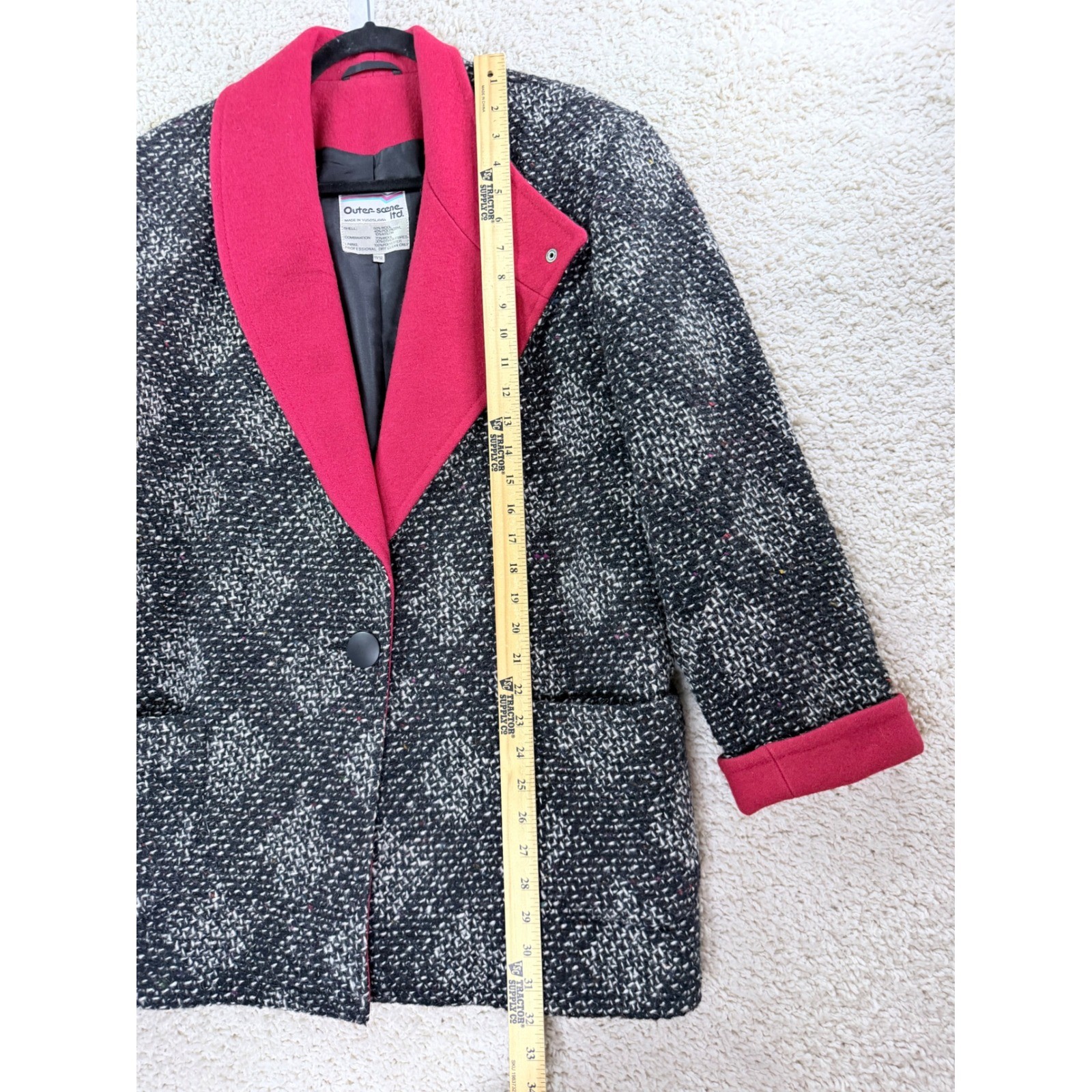 Outer Scene Ltd Wool Tweed Blazer Women 11/12 Pink Black Excellent Vintage Coat