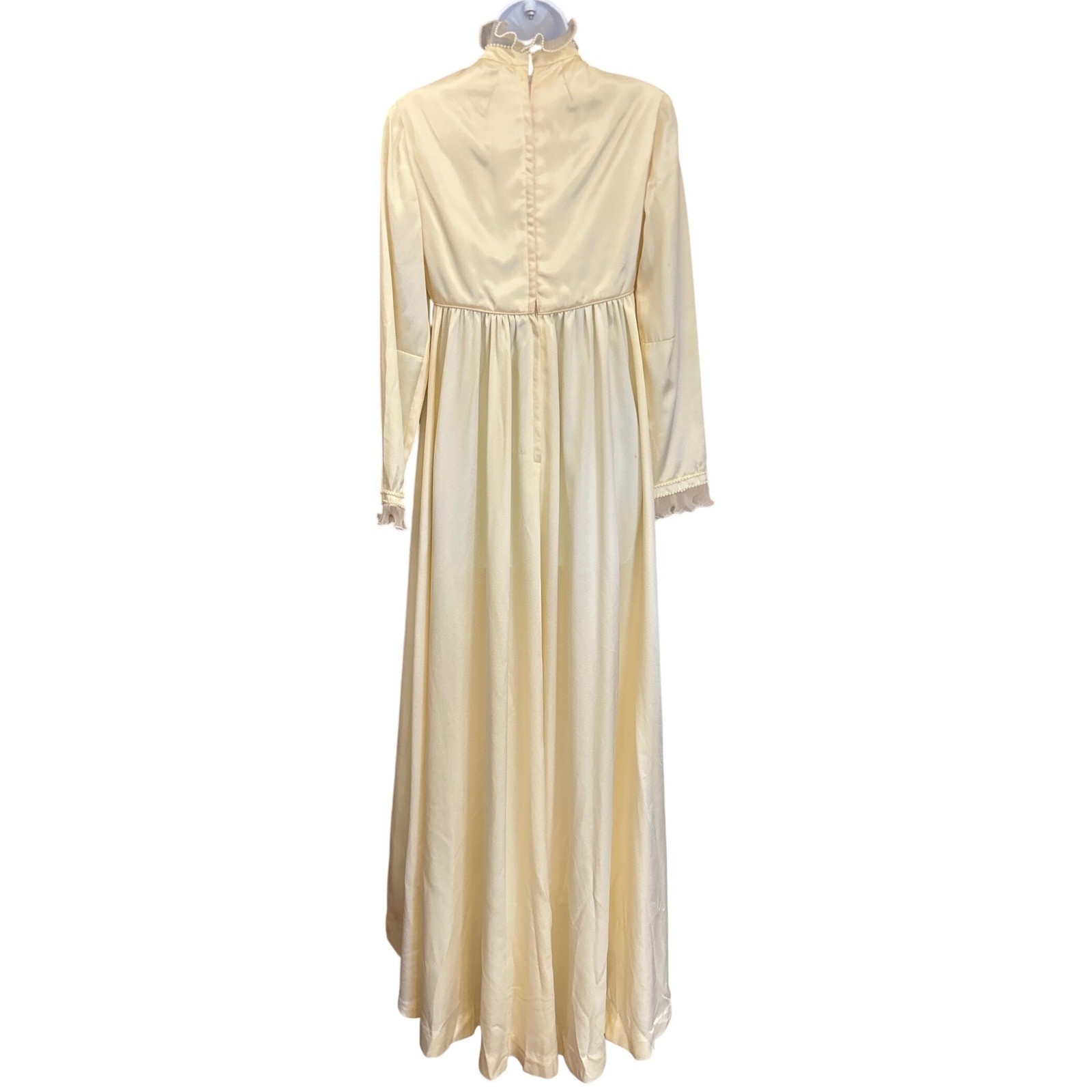 Vintage Unbranded Maxi Dress Victorian Regencycore Cream Satin Pearl Trim Gown
