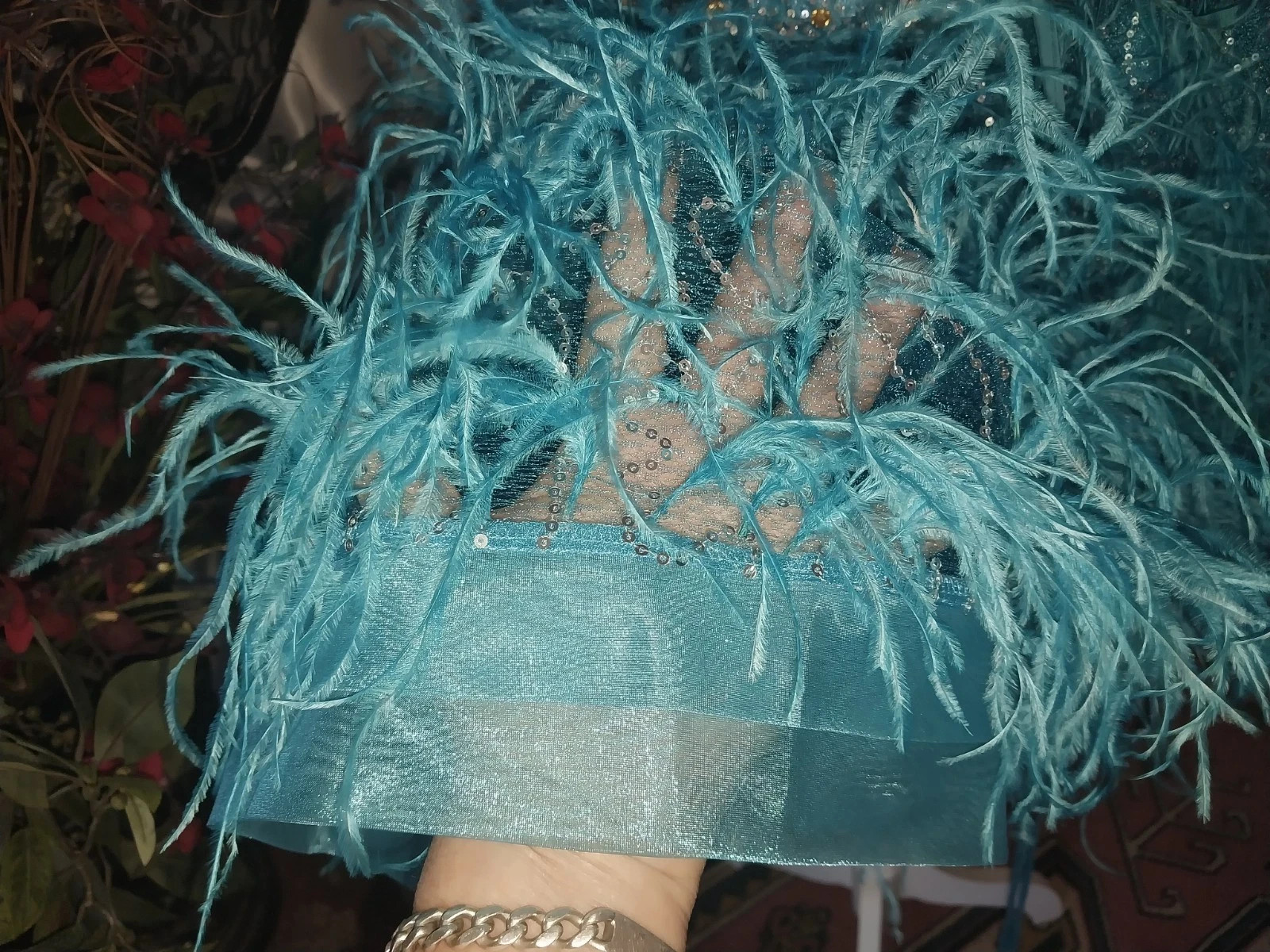VTG Satin Burlesque Corset SHOW GIRL Skirt Set Drag AVANT La Cage Blue Dress