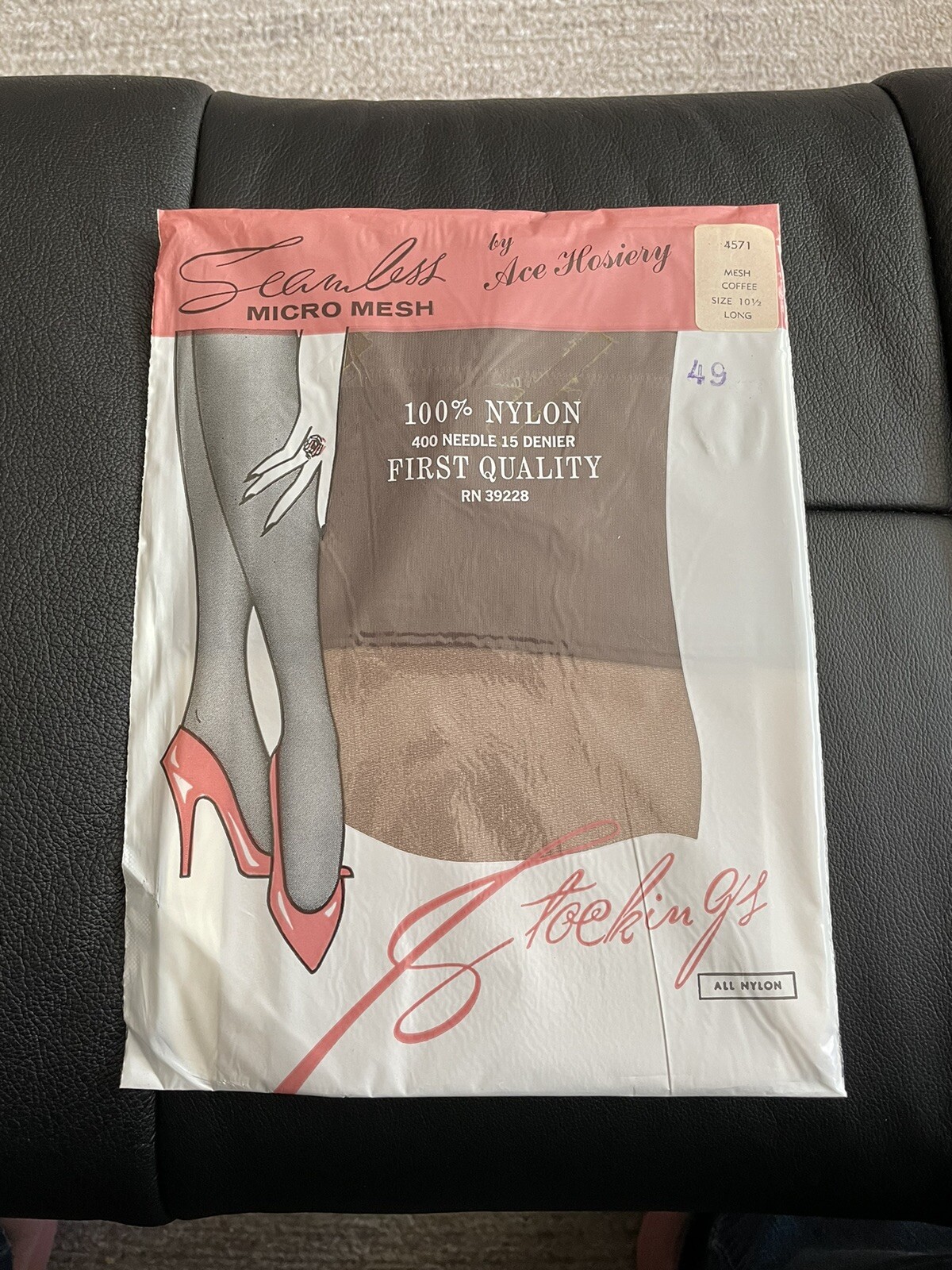 1 Pair Vintage Ace Hosiery Garter Stockings Mesh 10 1/2 Long Coffee