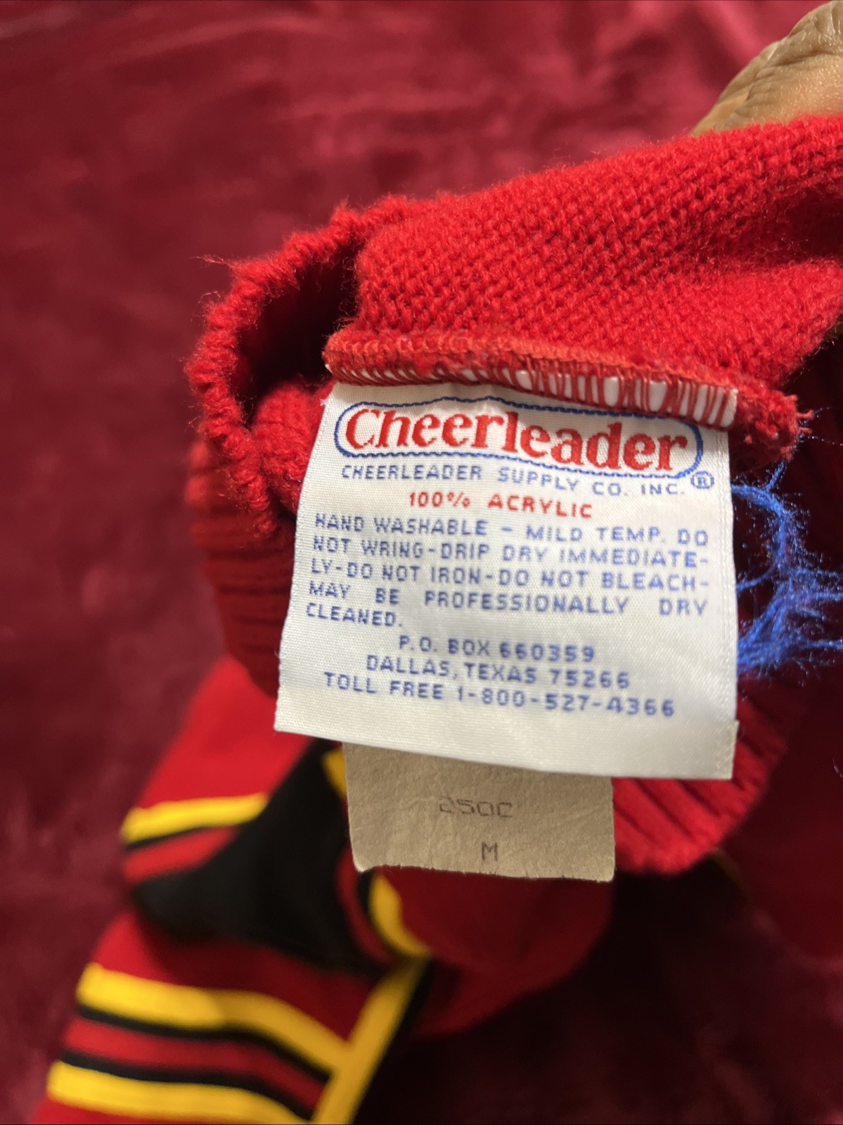 Vintage 80s Cheerleader Knit Sweater Red Black Gold Striped USA Made Medium
