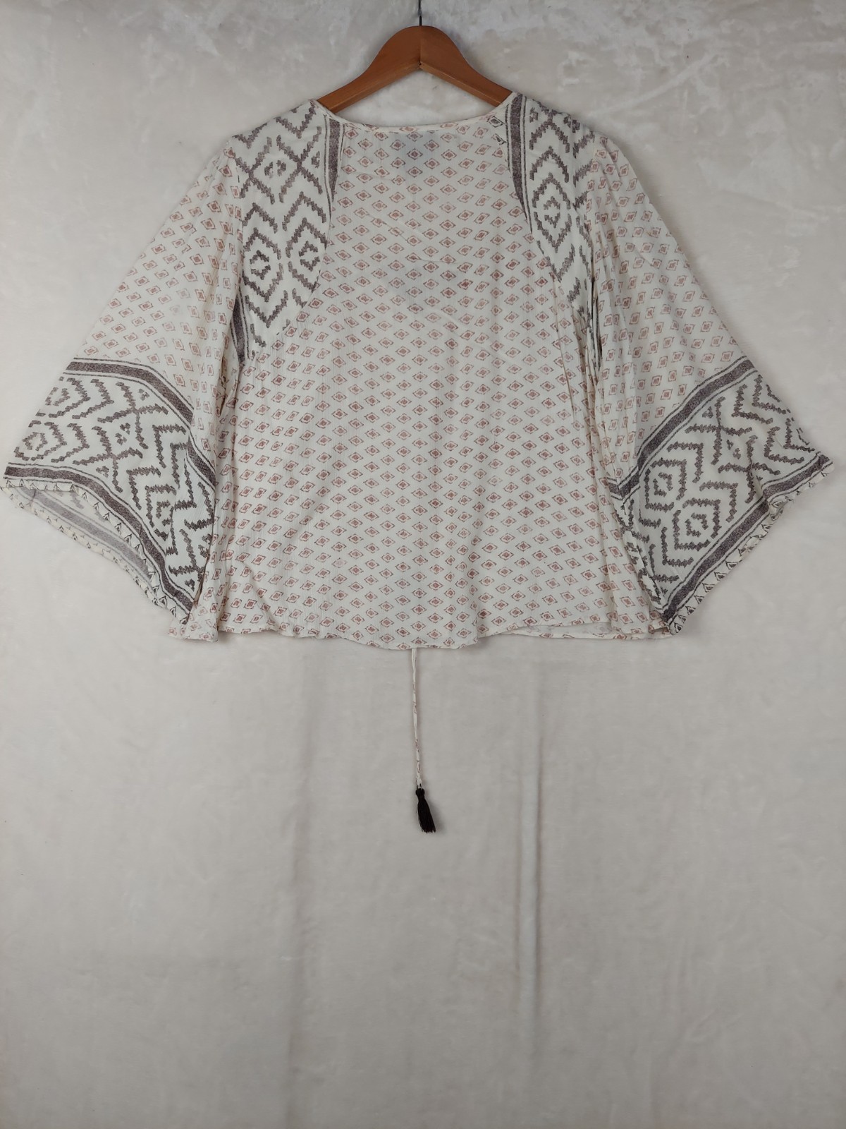 VTG Angie Boho Peasant Prairie Top Womens Large Blouse Babydoll Bell Sleeve