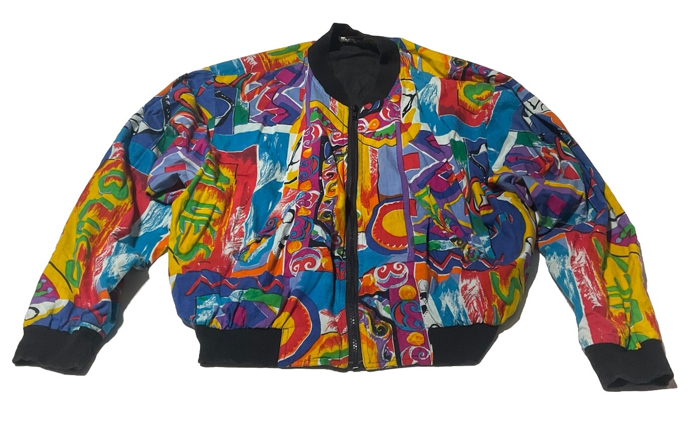 Vintage 80’s Ride Light Weight Psychedelic Jacket Bomber Size Large Retro