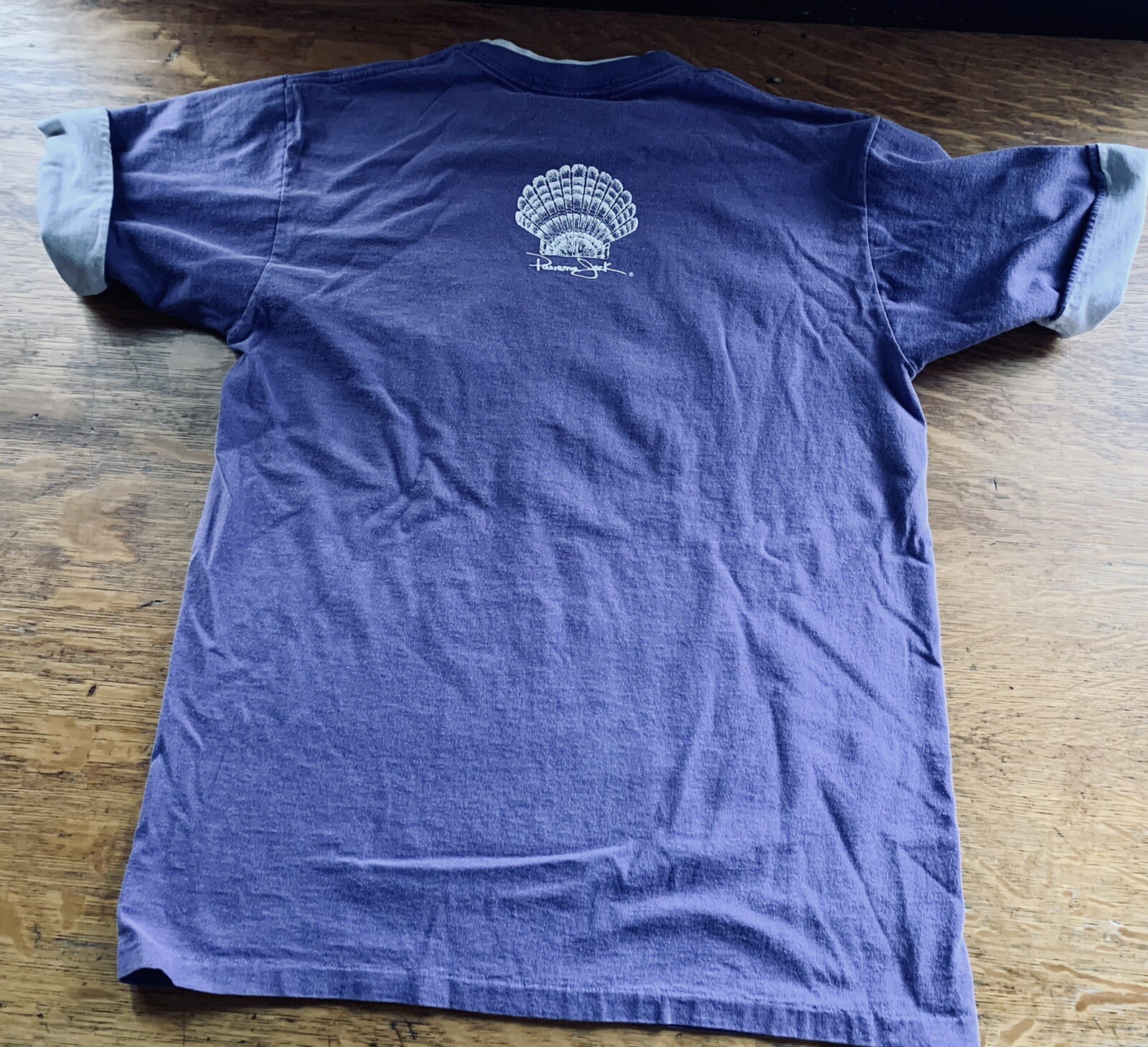 Vtg 90s Panama Jack Granny TShirt L ? Purple Shells Glittery Distressed Sea