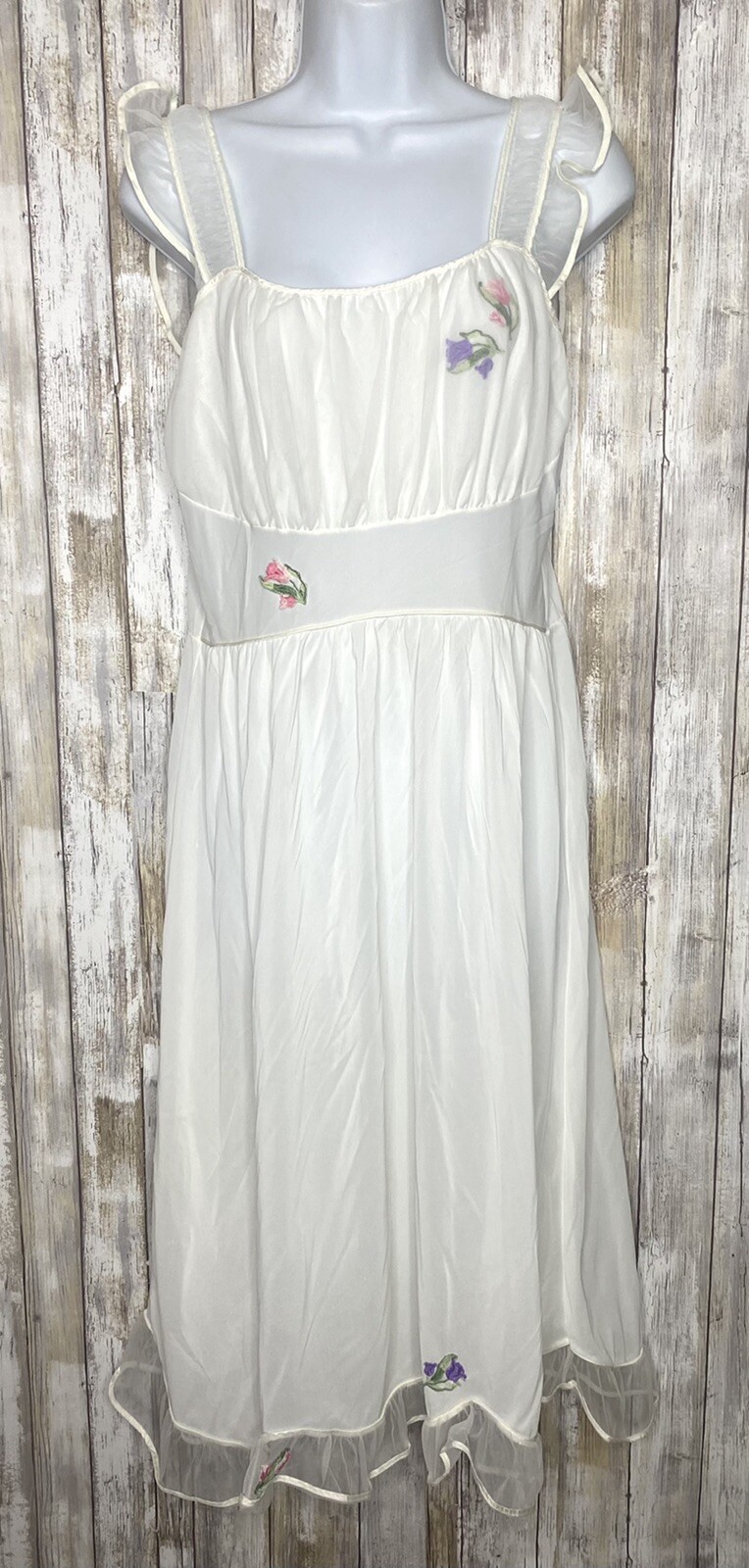 Vintage Carillon Women’s Nightgown Ivory Chiffon Floral Lace No Size