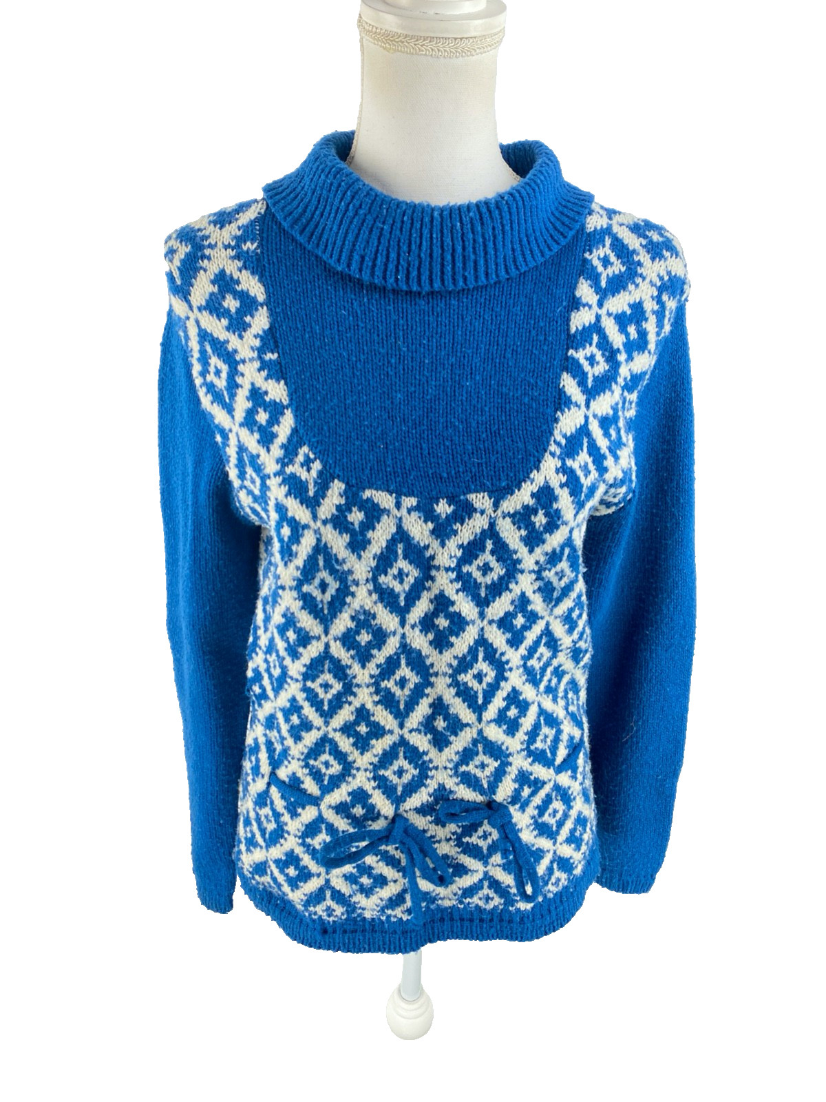 Bobbie Brooks (Fits S/M) Argyle Sayelle Knit Sweater Tie Accent Boho Vtg 60s