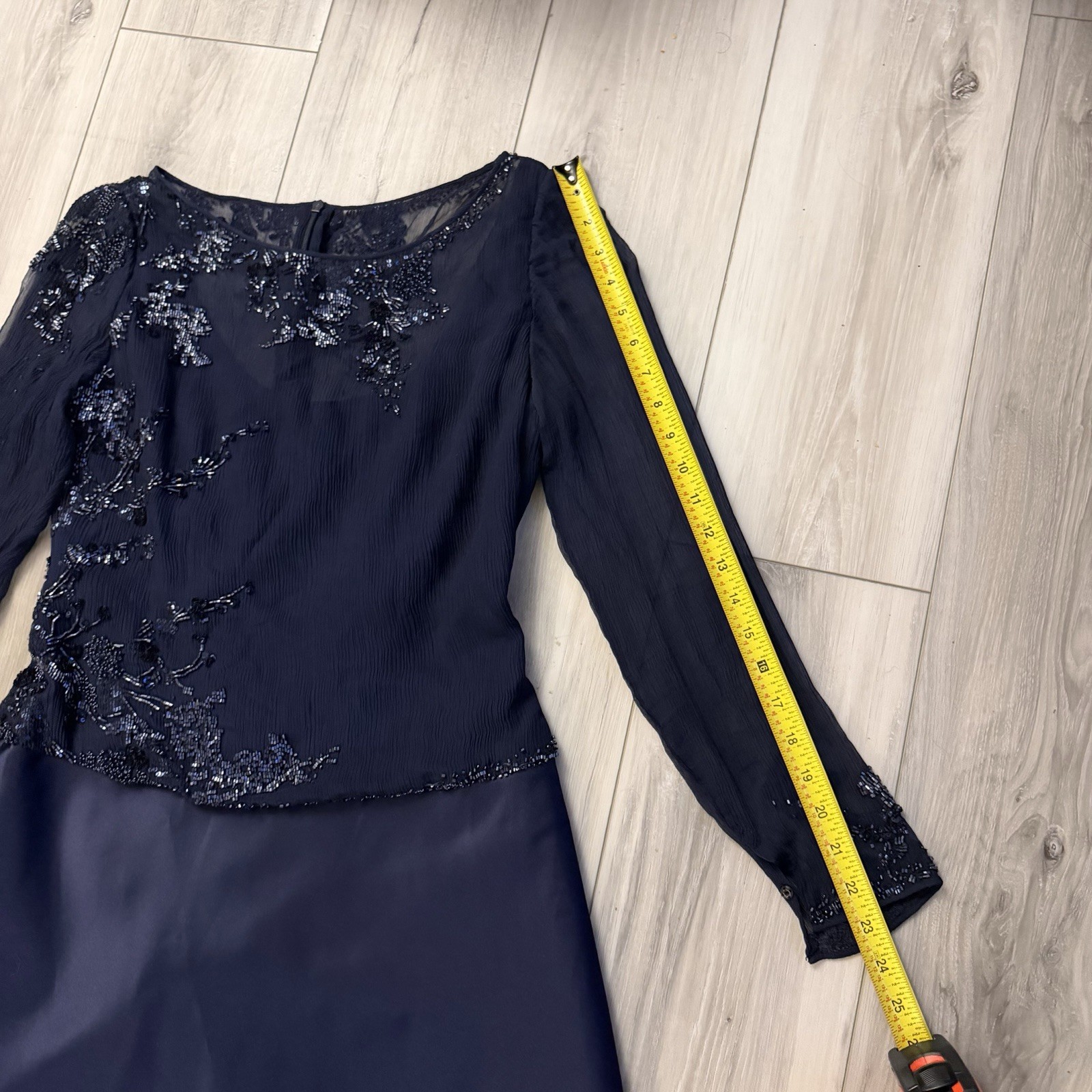 VTG 80s Jeet Blue 100% Silk Gown Dress Sequin Beaded Dynasty Luxury Glamour Sz 8