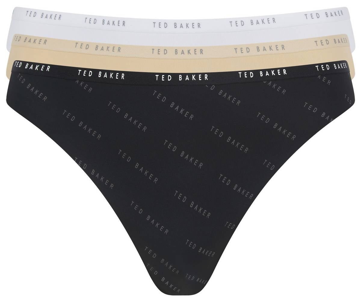 Ted Baker Womens Indie 3 Pack Embossed No Show Thongs – White/Black/Irish Cream
