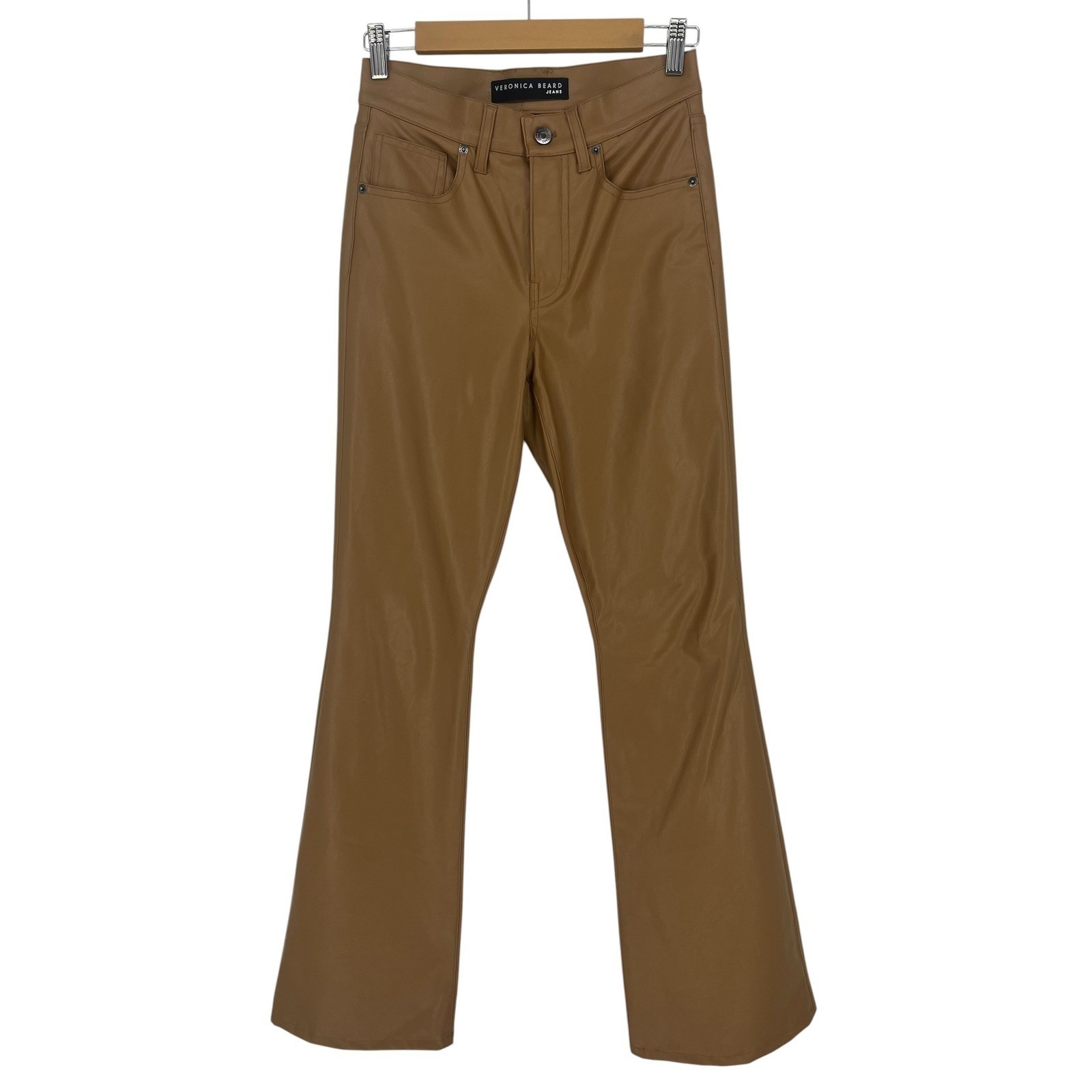 Veronica Beard Beverly Faux Leather Flare Pants Camel High Rise Size 26