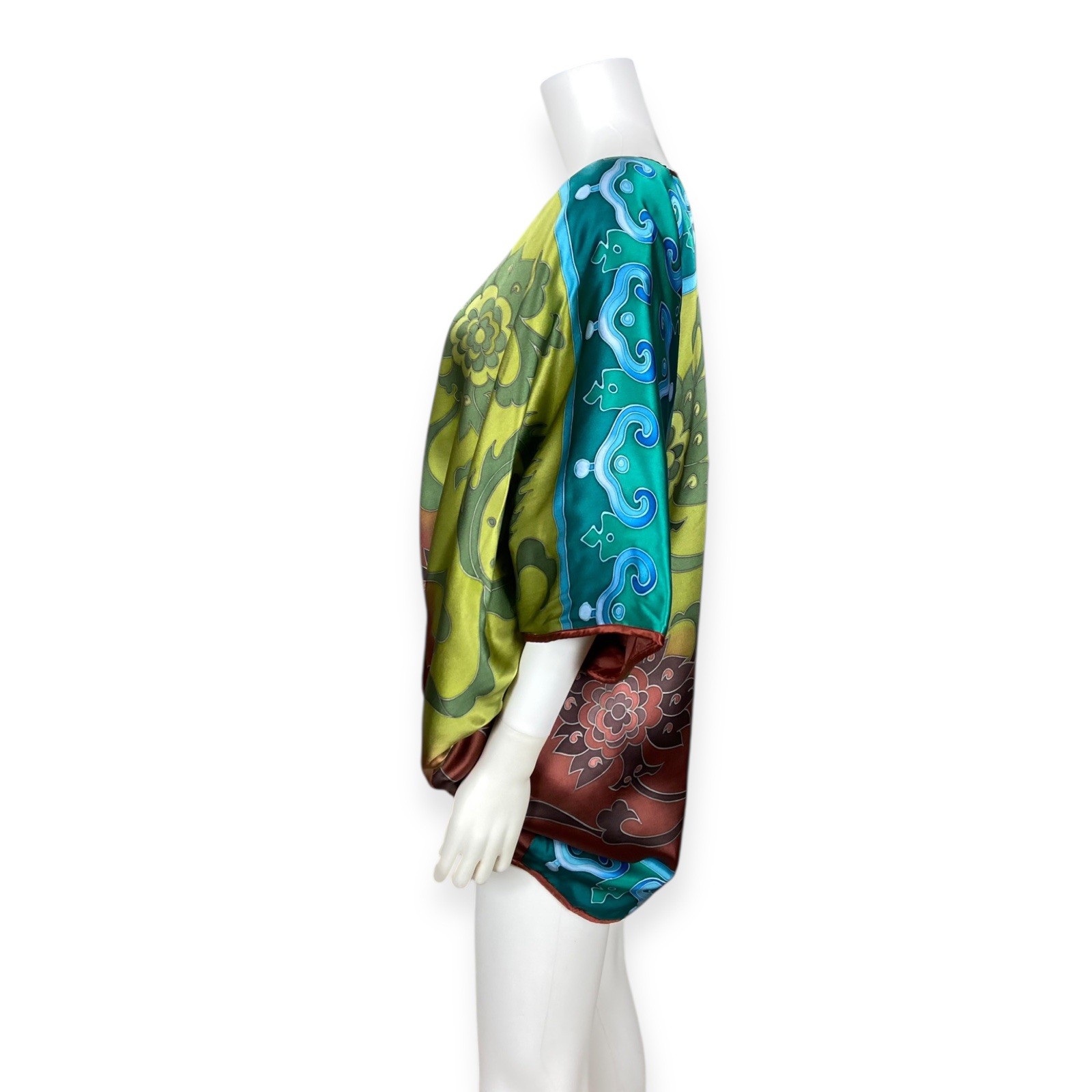 Carol Patterson Vintage 100% Silk Printed Puffy Kimono Jacket