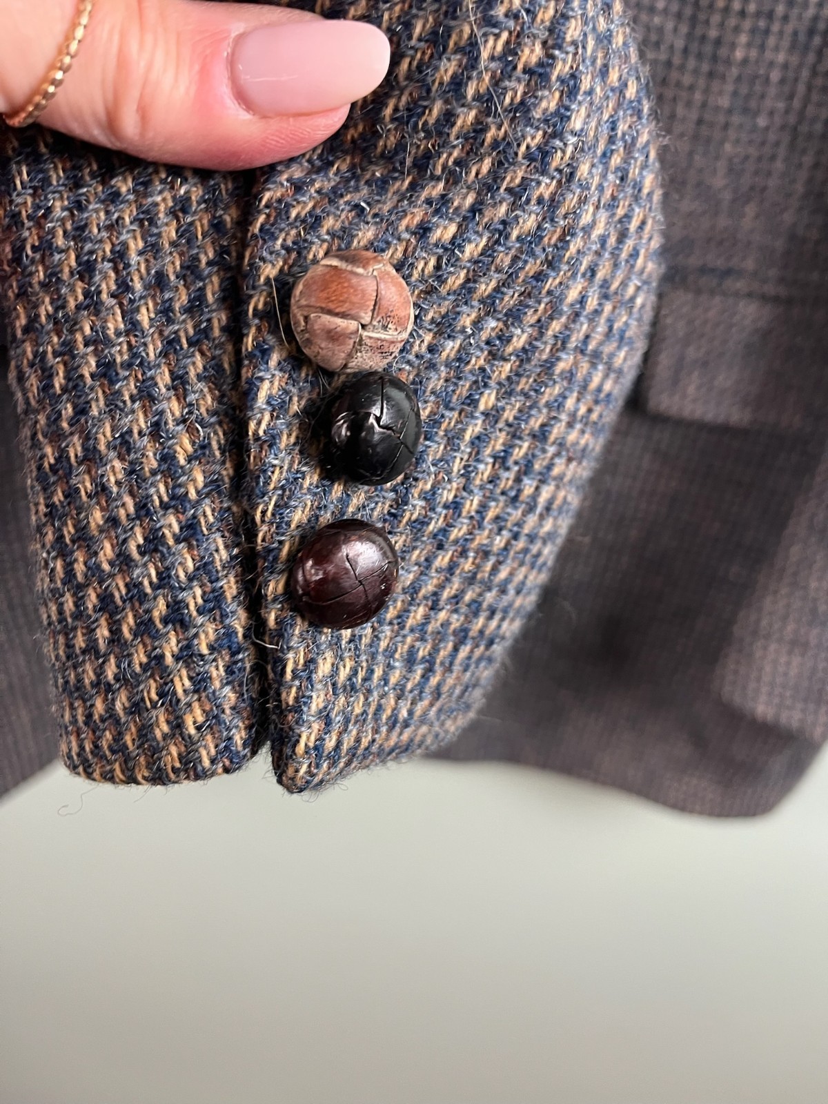 Vintage Mark E 100% Wool Wilshire Tweed Scotland Grey Blue Tan Blazer USA