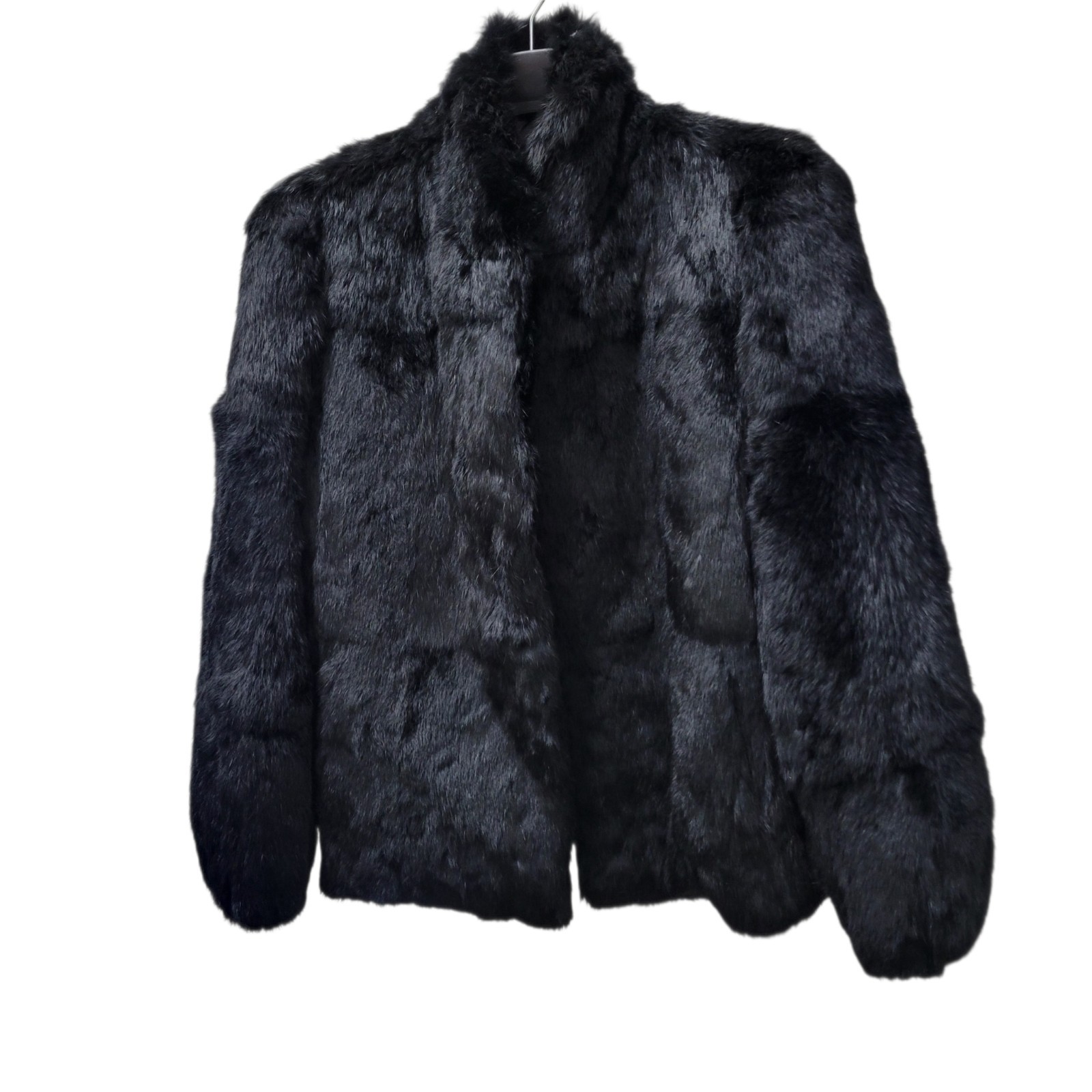 Sergio Valente Black Long-Sleeves Genuine Rabbit Fur Coat Women’s Size Medium