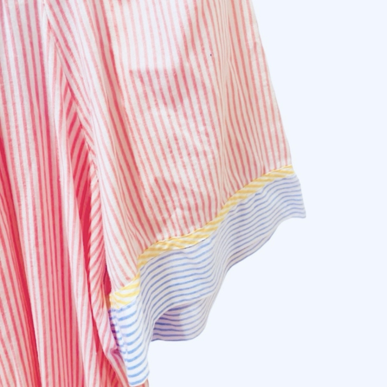 Vintage 70s Seersucker Robe House Dress Zip Front Striped Pastel Pink Blue S