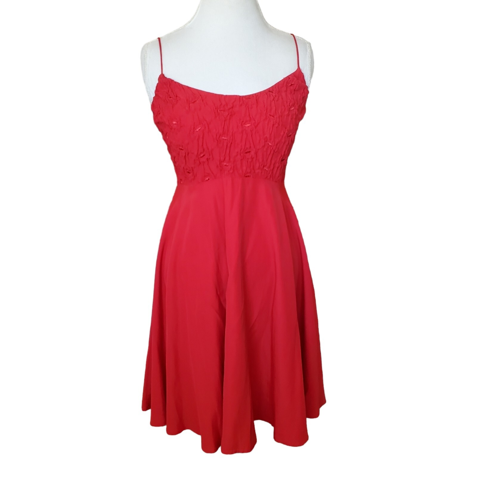 Vintage 90s Red Smocked Babydoll Mini Dress Spaghetti Strap Medium 8 10