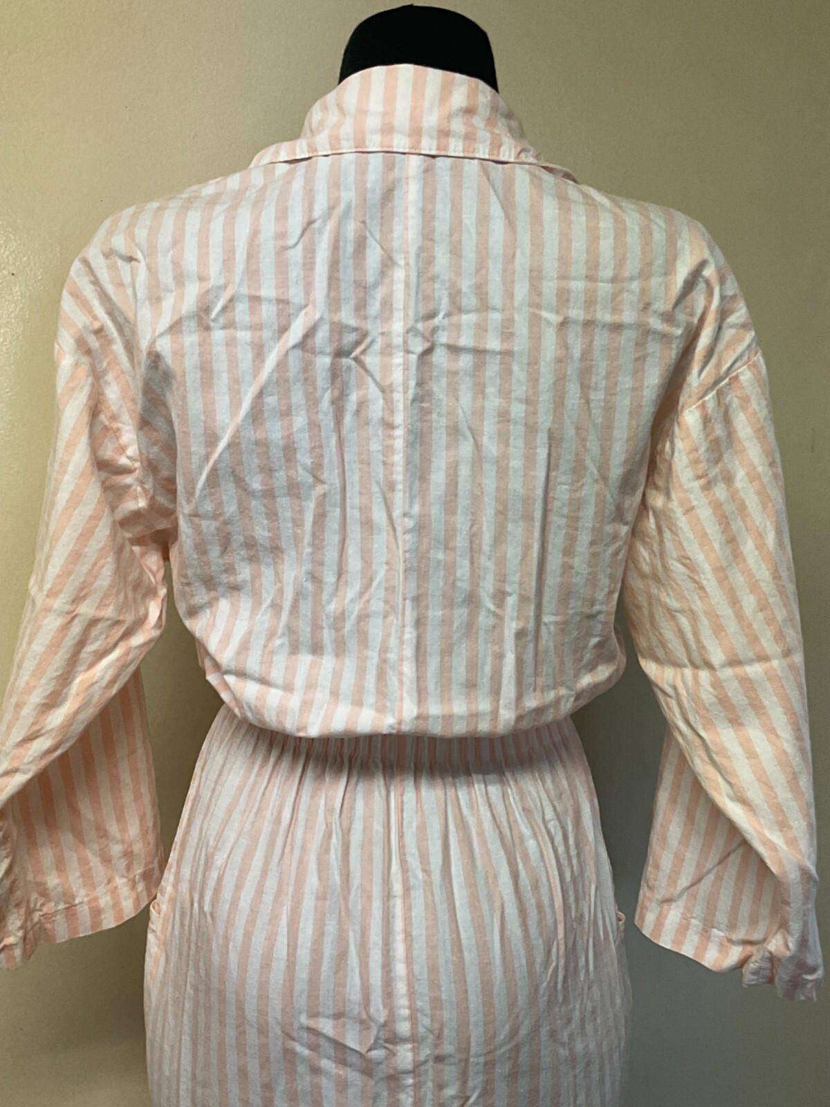 1980s Pink and White Striped Pop Collar Dress with Pockets by Ideas Size Medium