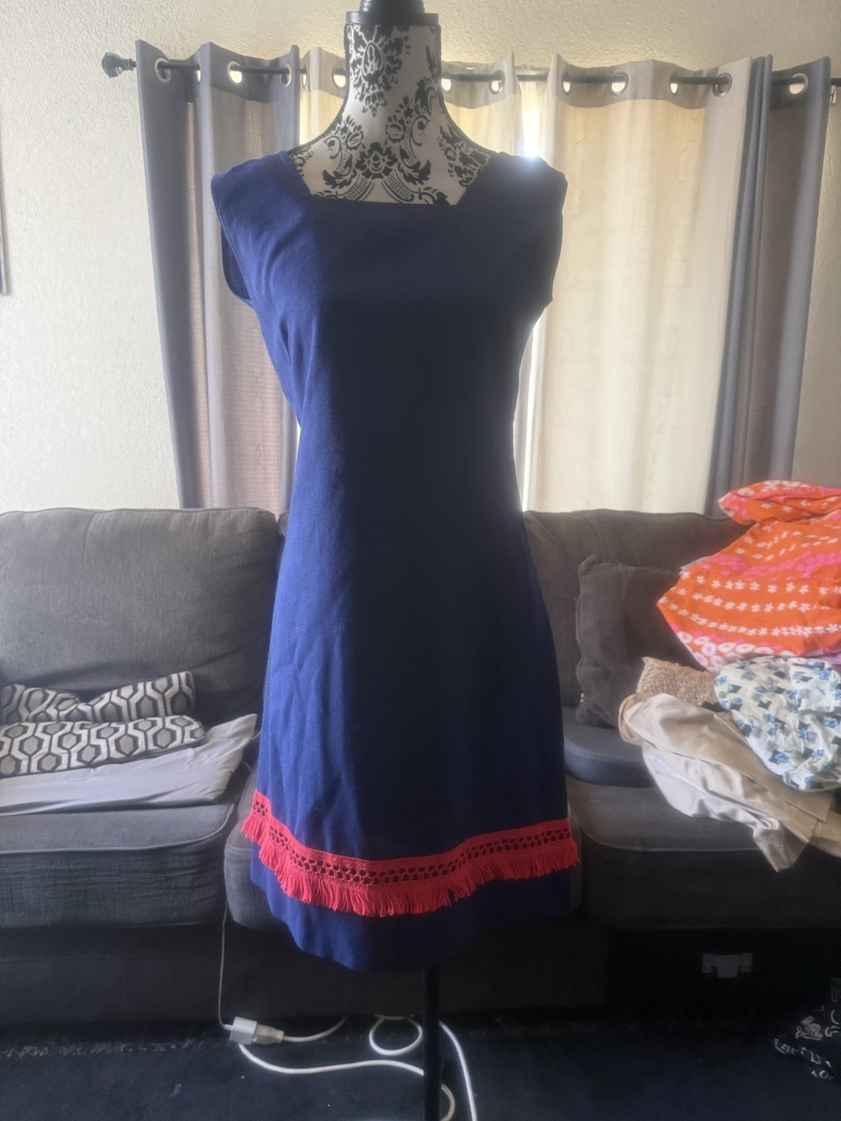Vintage 60s 70s Ship 'n Shore Blue Shift Dress Mod Sz M