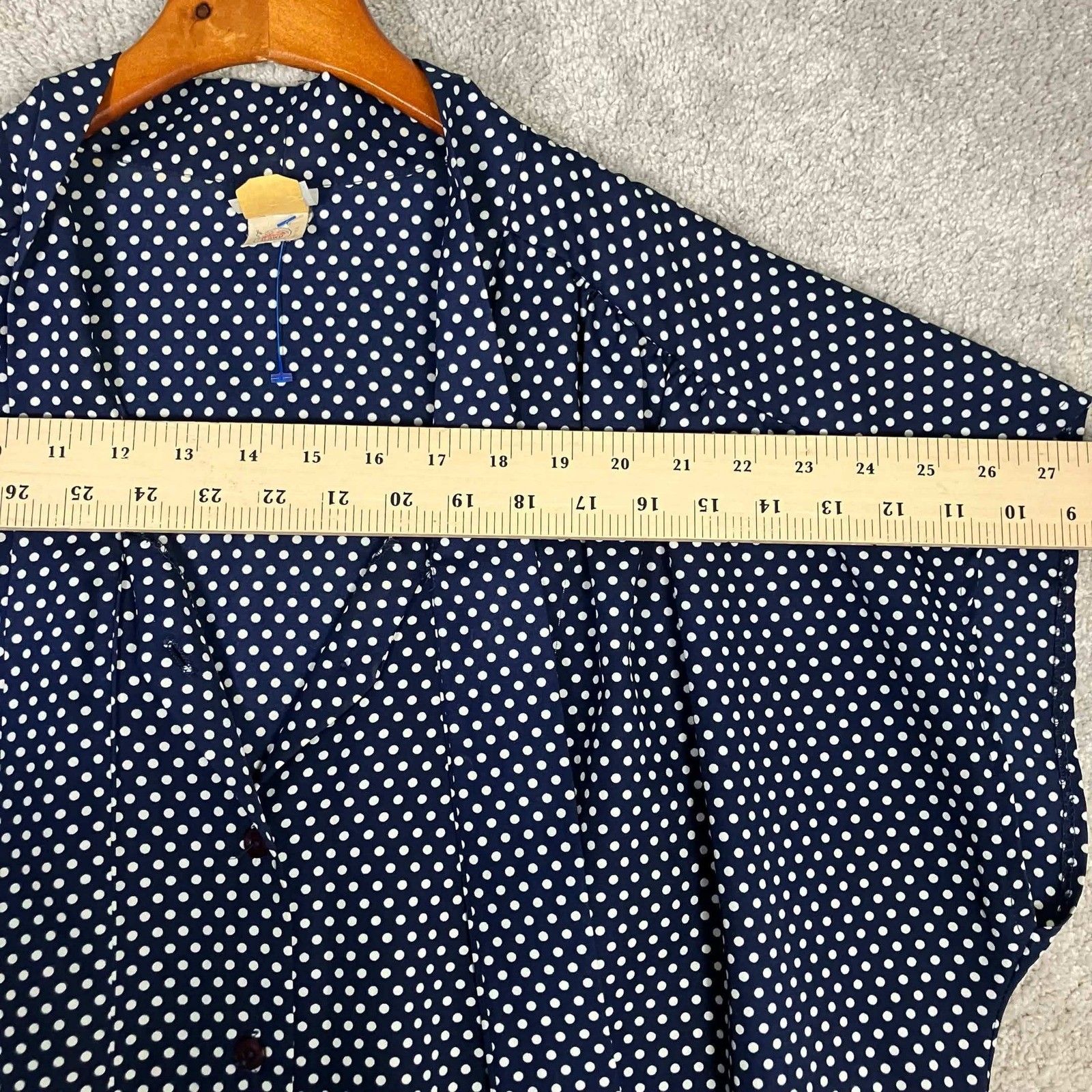 Vintage JCPenney Fashions Navy Blue White Polka Dot Short Sleeve Blouse Size 44