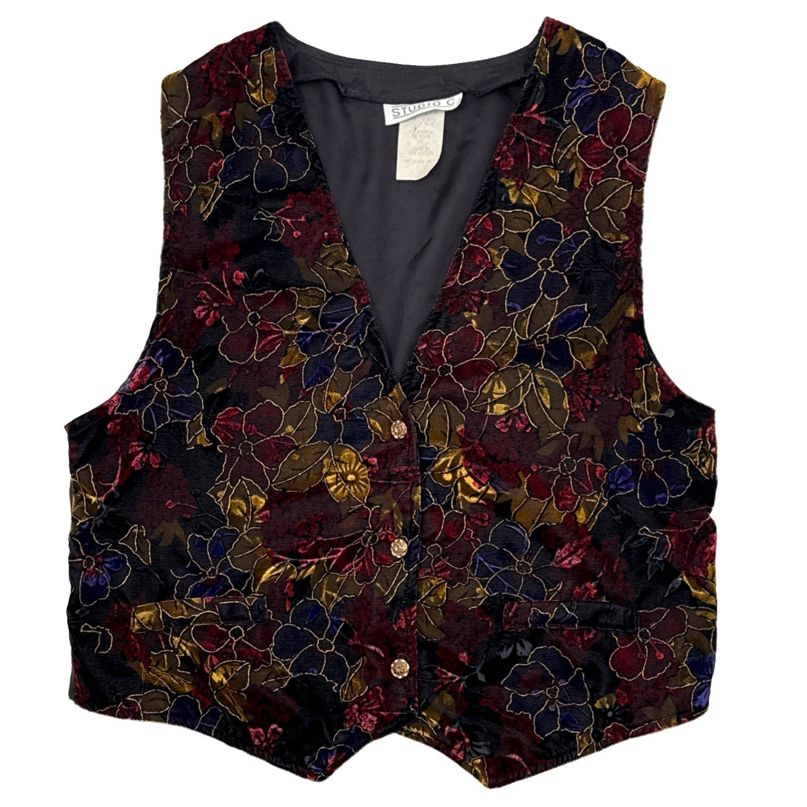 VTG Floral Velvet Vest Large Boho Whimsigoth Dark Academia Tapestry Lightweight