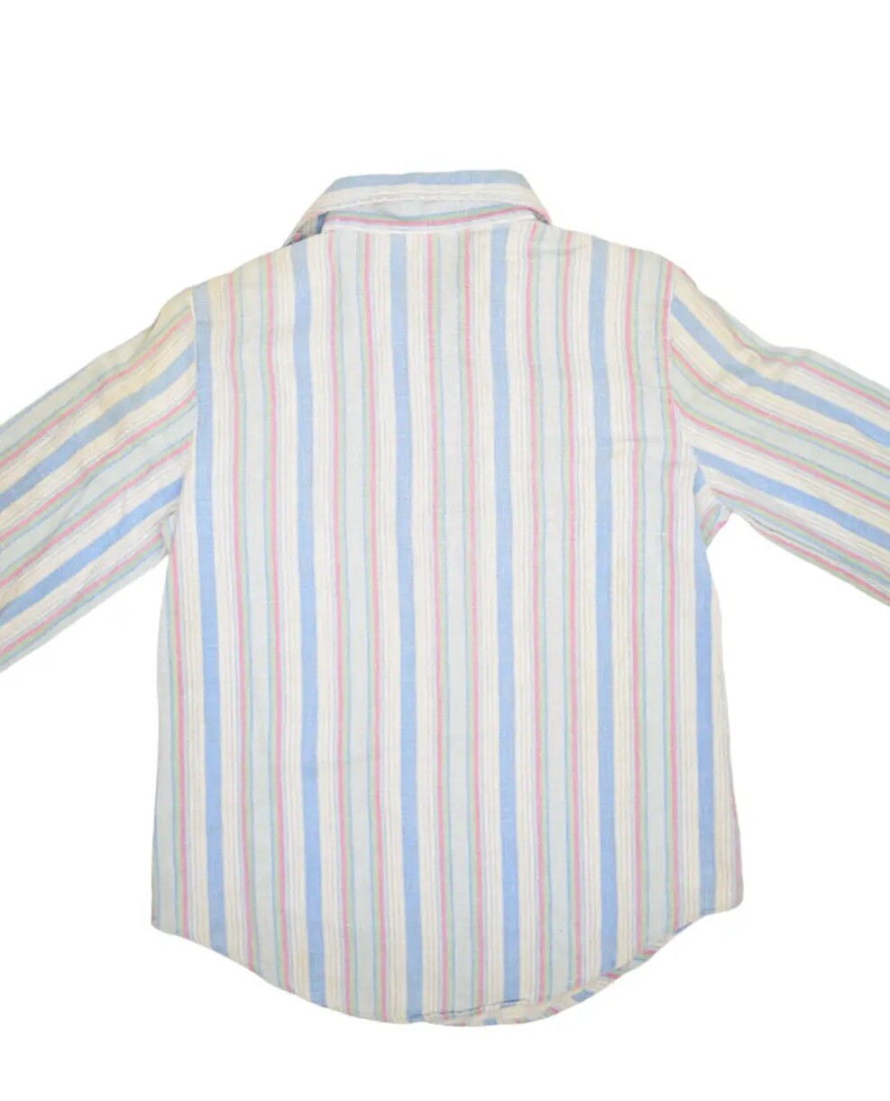 Vintage 60s Blouse Womens S 1/2 Button Pullover Wide Sleeve Shirt Striped