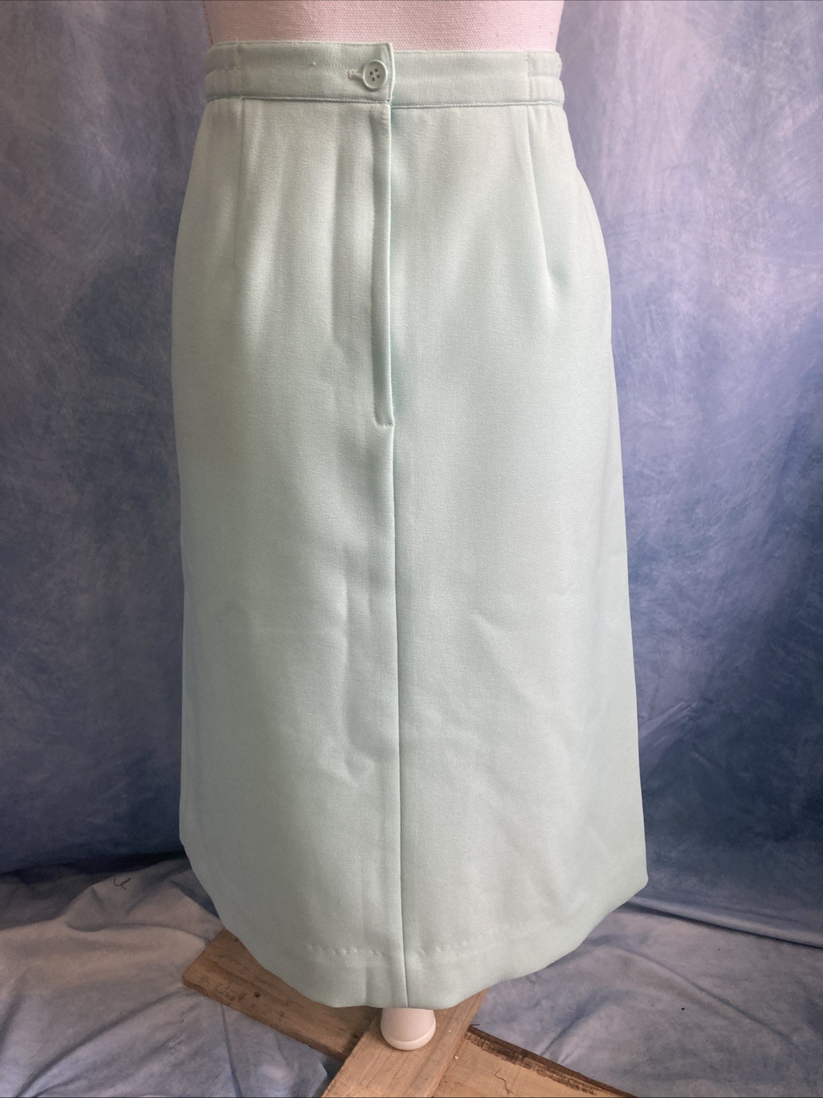 Vtg 80s Haberdashery by Personal Mint Green Pleated Midi Skirt Elastic Waist 12