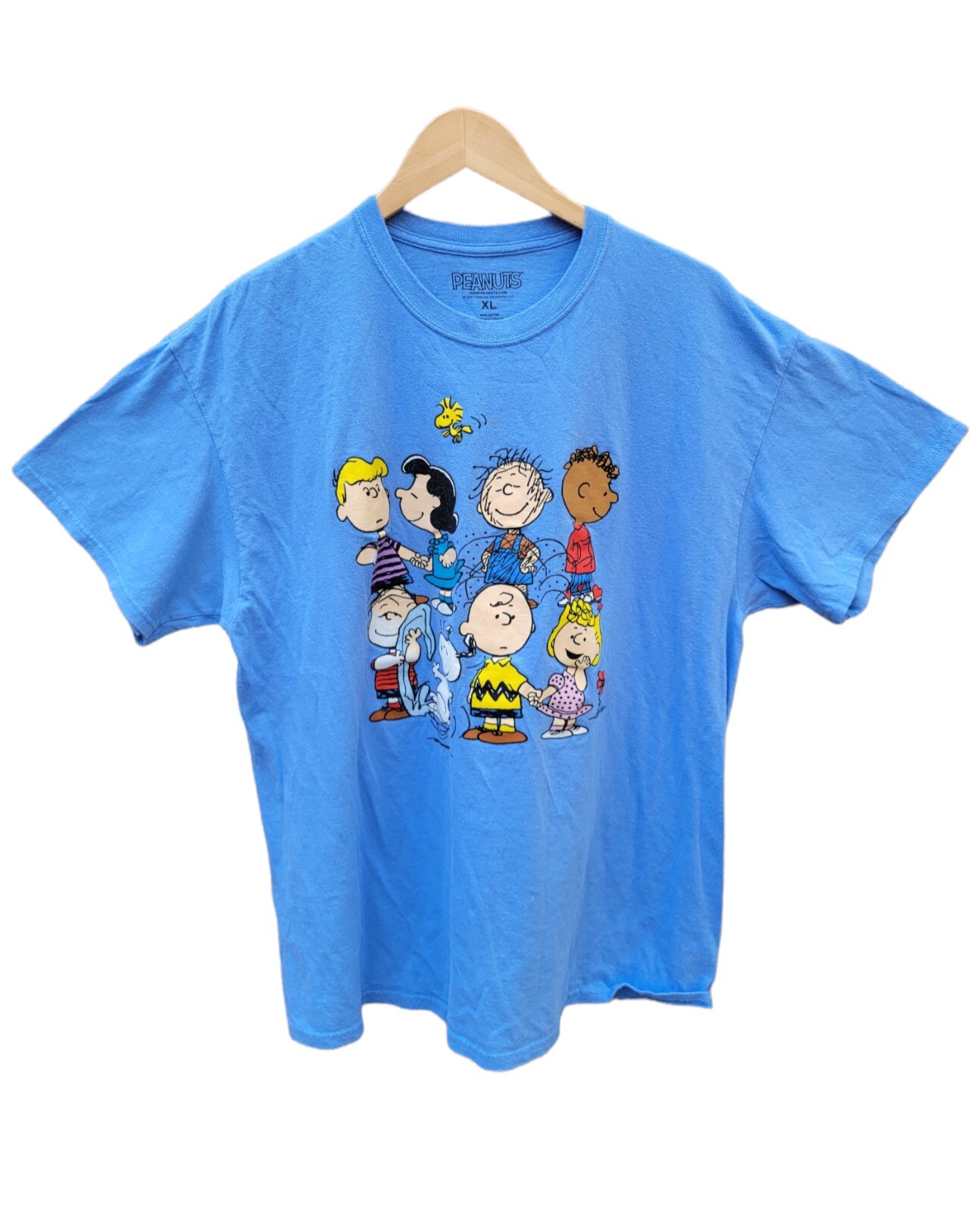 Peanuts Charlie Brown and the gang Cotton short Sleeve Blue T-Shirt Size-XL