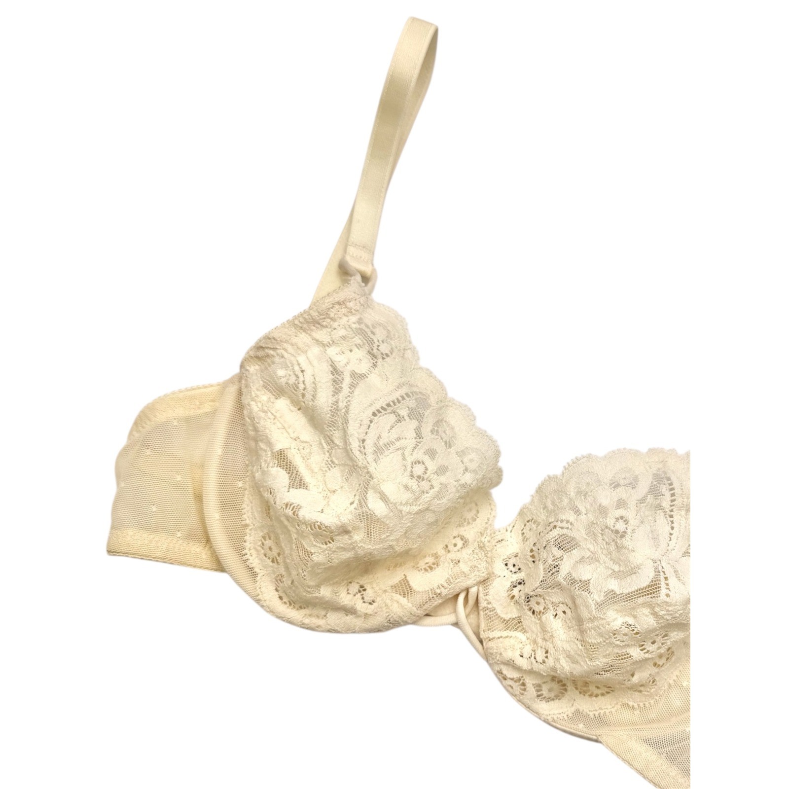 Vintage Victorias Secret Lace Bra 32B Butter Yellow Mesh Underwire 90s NWT USA