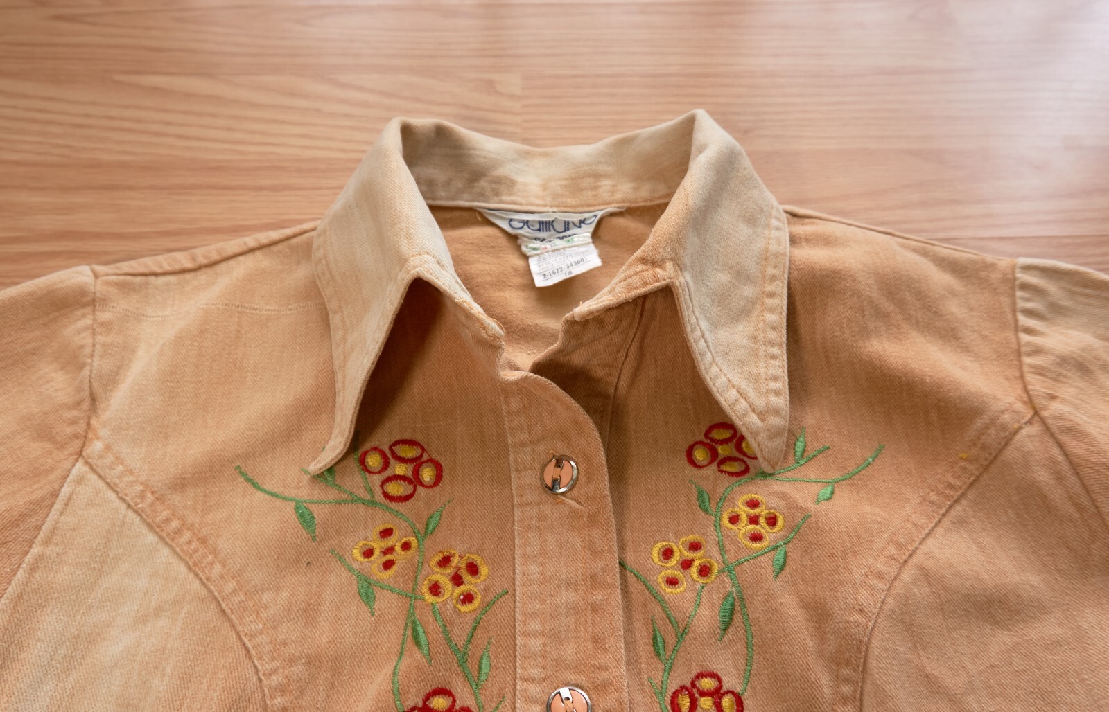 Vintage John Galliano Tan Denim Embroidered Jacket, Size 18, Made in Hong Kong