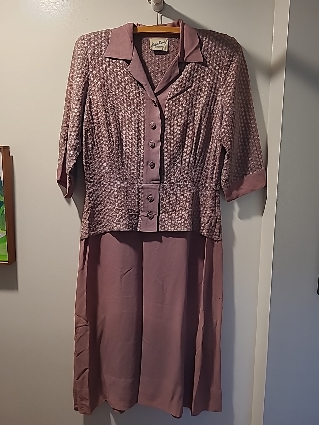 Martha Manning Original Vintage Mauve Dress Faux Two Piece Peplum Short Sleeves