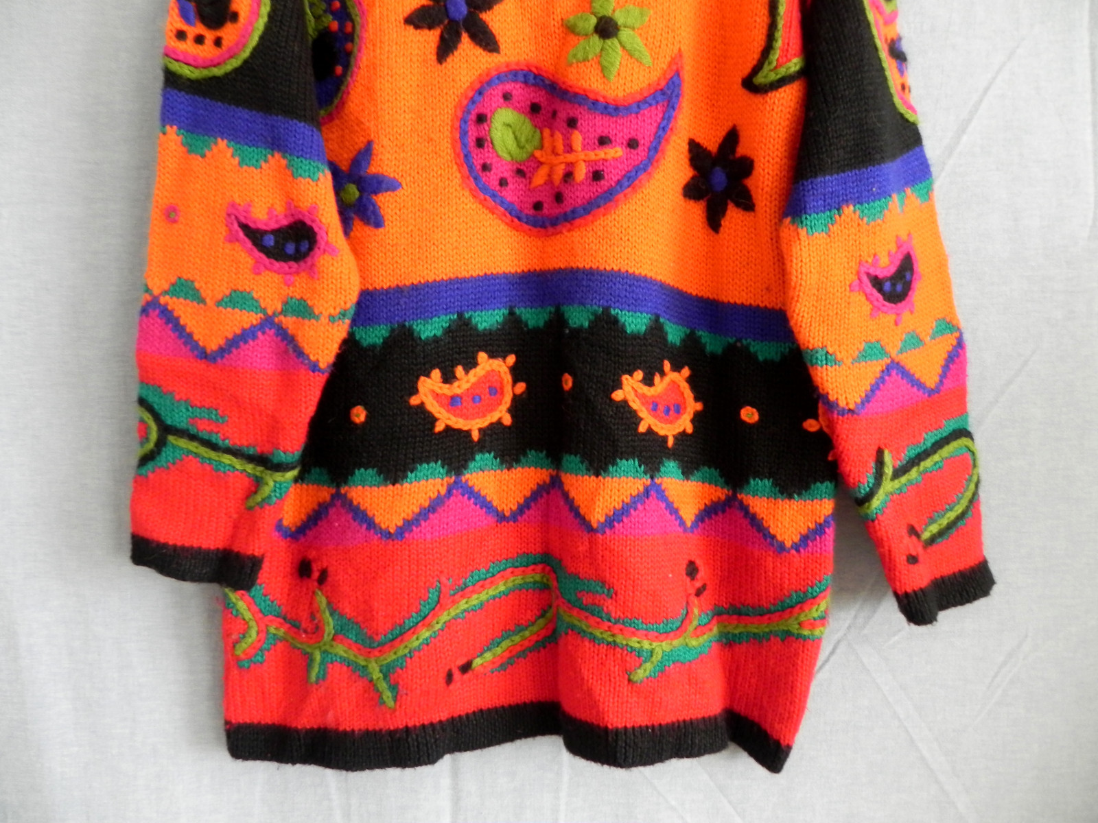 Vtg The Limited Sweater Wool Blend Tunic Vibrant Multi-Color Embroidery Size M/L