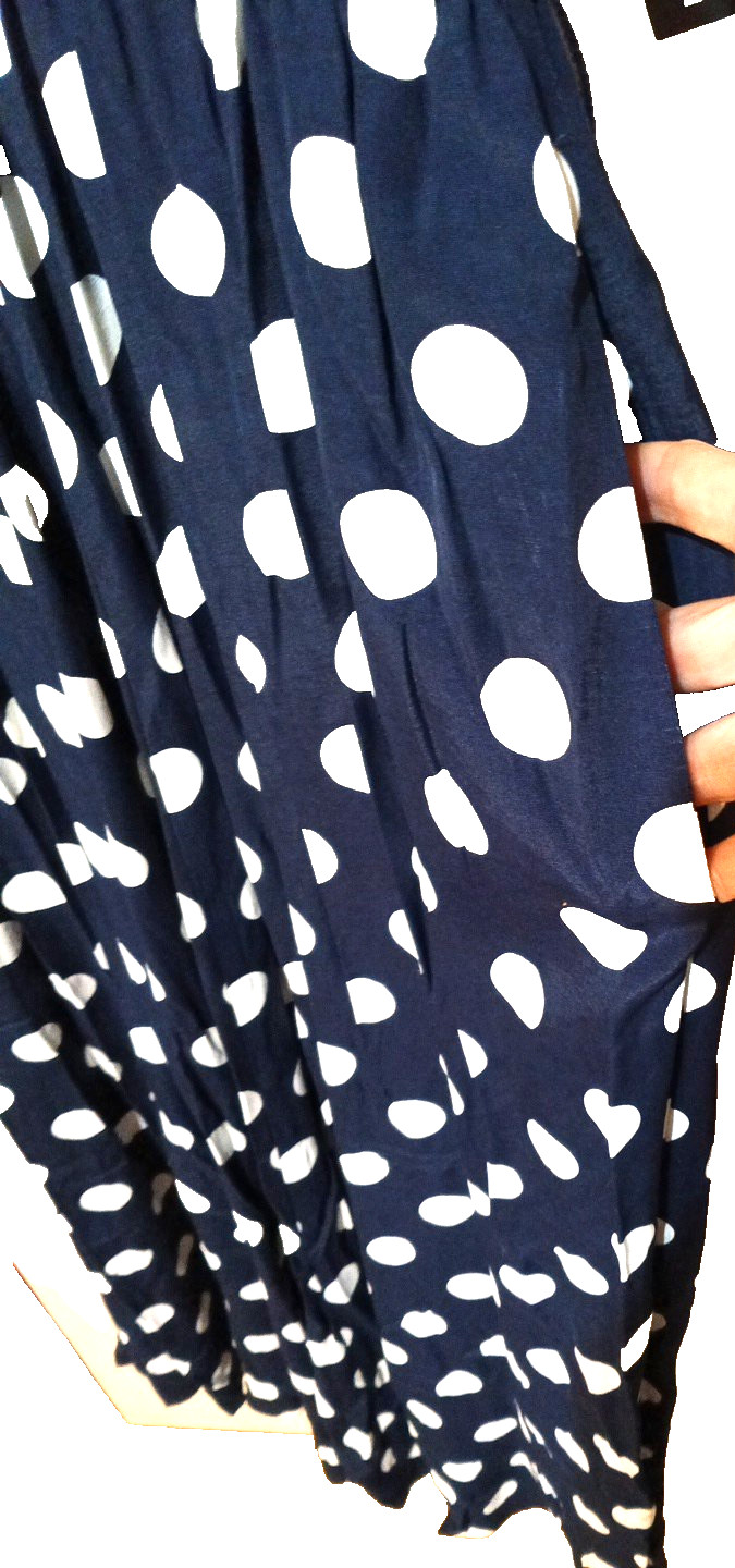 New 14 fit 10 vintage 80s NAVY BLUE white polka dot Midi SHIRT DRESS pockets NWT