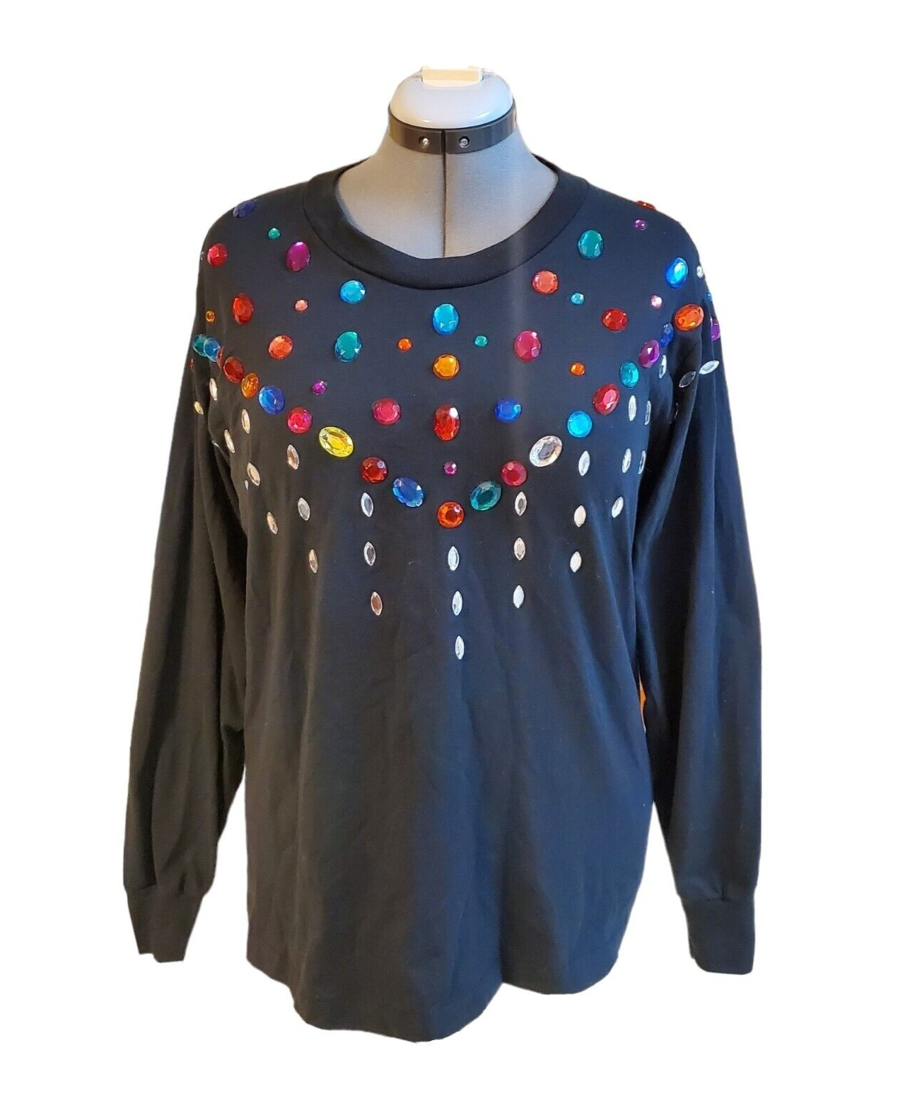 VTG Screen Stars Best Women’s Black Colorful Beaded Long Sleeve TShirt Large USA