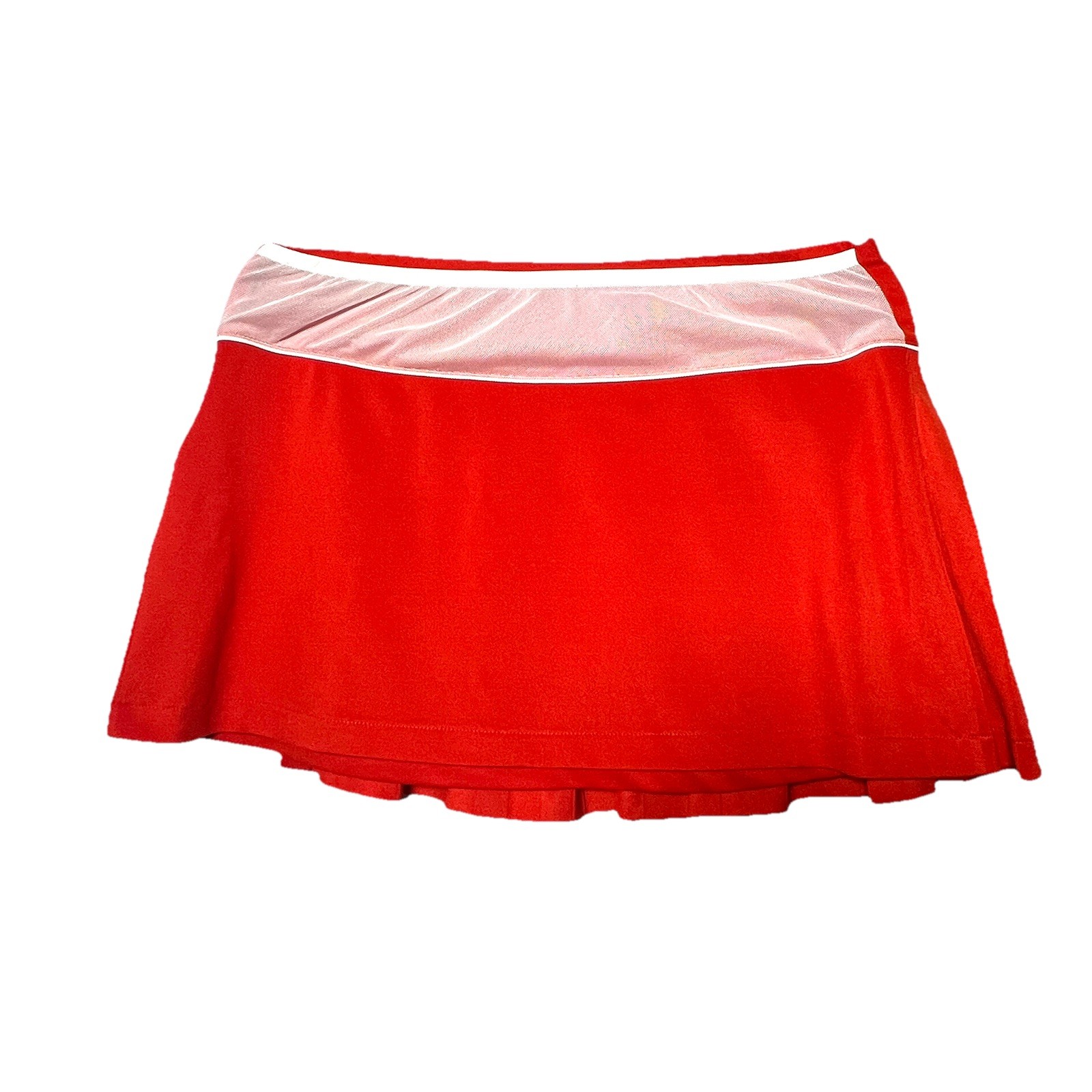 Lacoste Vintage Orange Pleated Mini Skirt Golf Tennis White Mesh Sporty Preppy