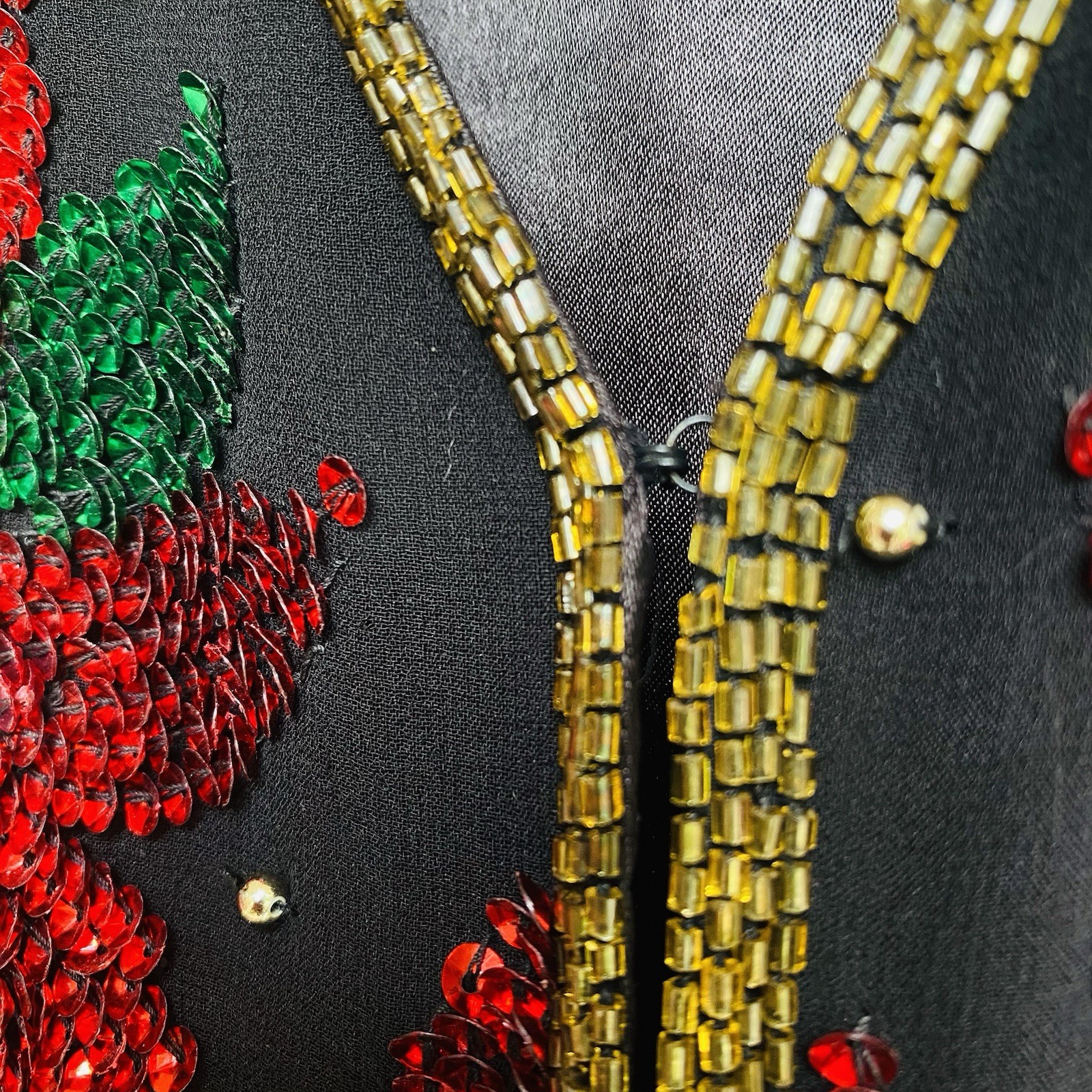 SCALA Vest Black Red Beaded Sequin Poinsettia Festive Core Christmas Holiday VTG