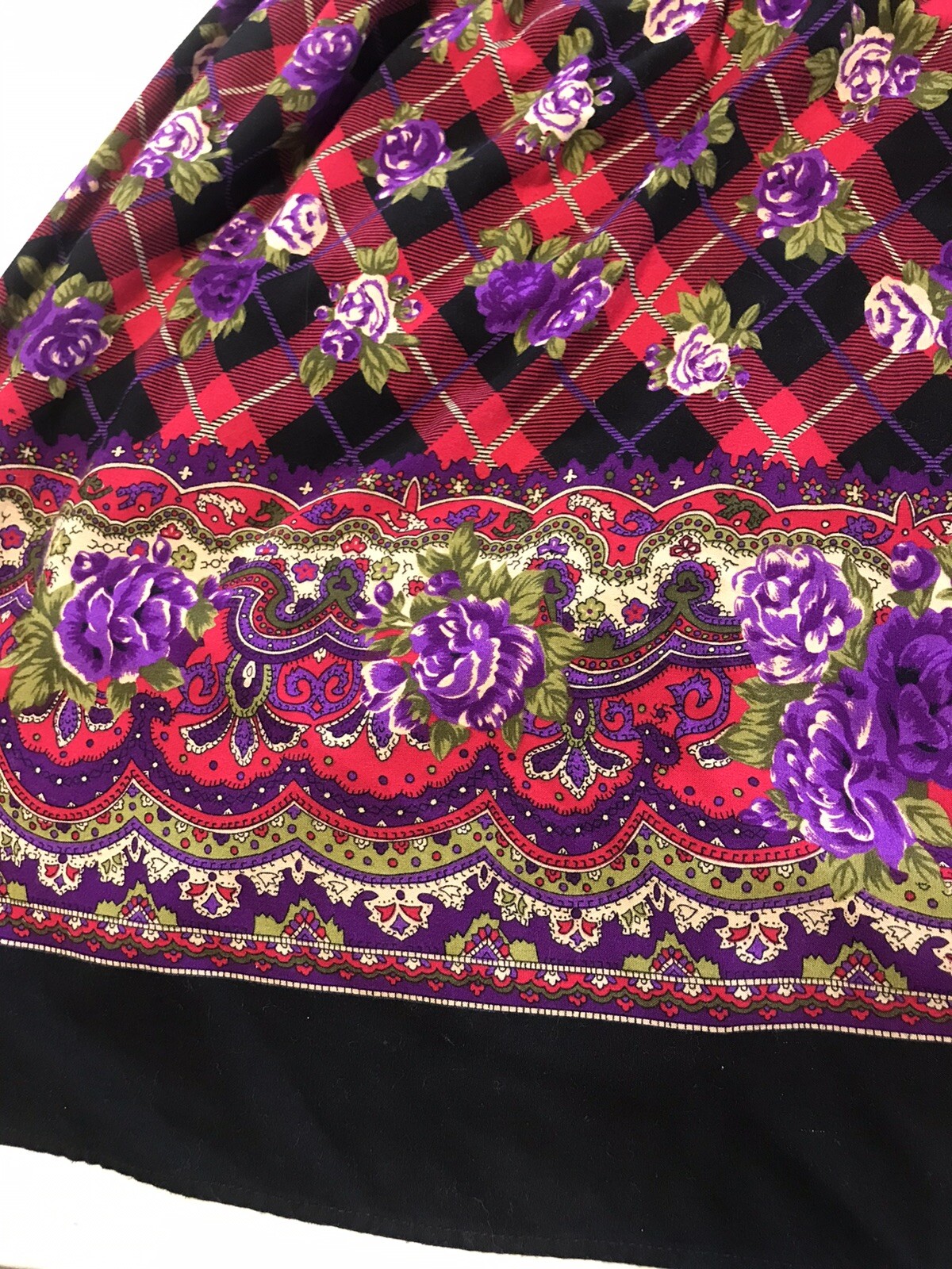 vtg dress rose motif plaid cottagecore boho prairie sz 10 fashion v2629