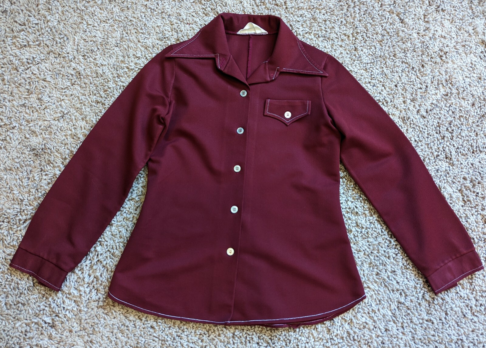 Vintage 70s JC Penny Fashions Leisure Suit Bell Bottom Hippy Retro Maroon Sz 12?
