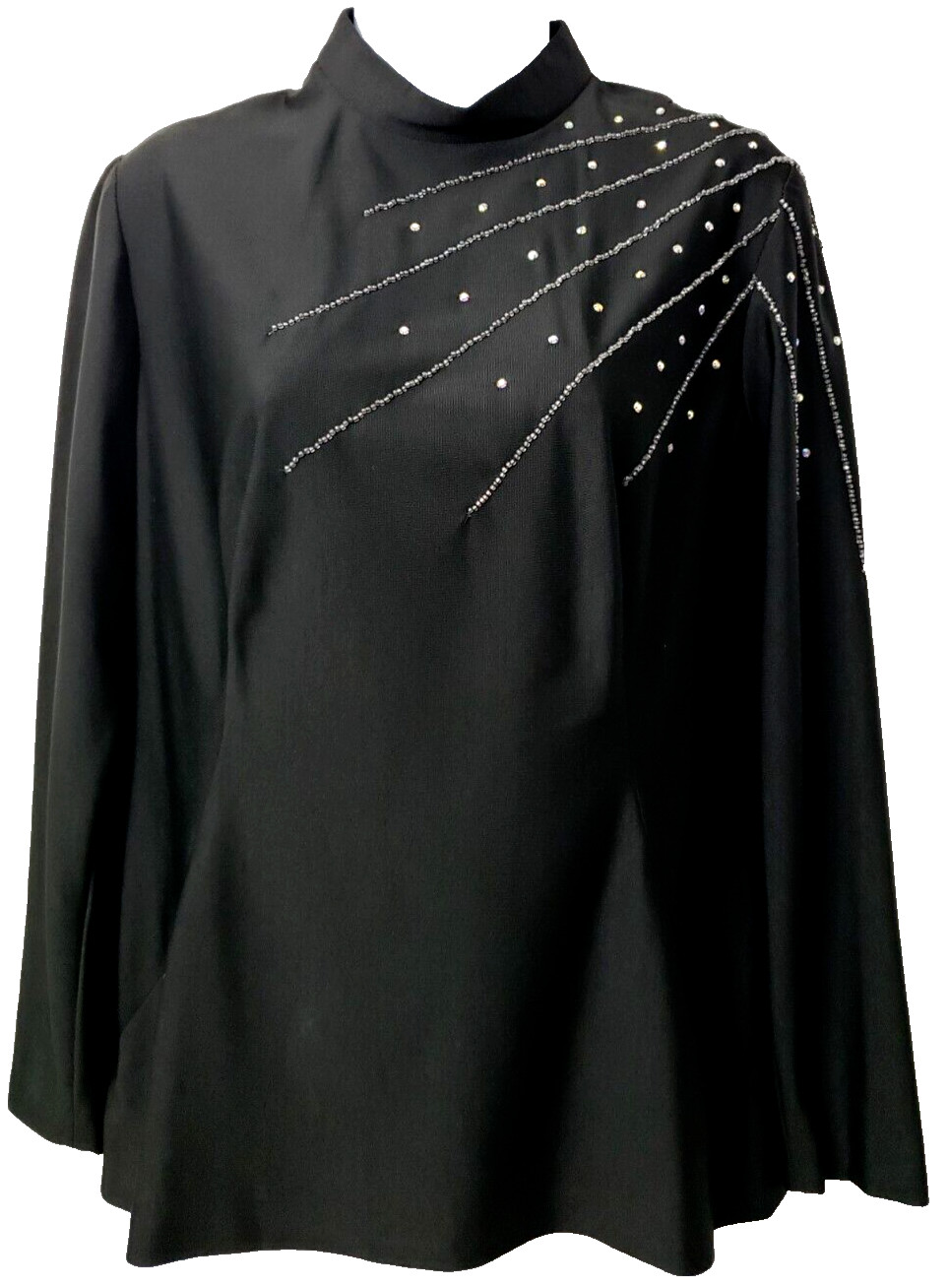 Vintage 60s Mod Gothic Top S M Shirt MCM Black Bead Rhinestone Alfred Werber