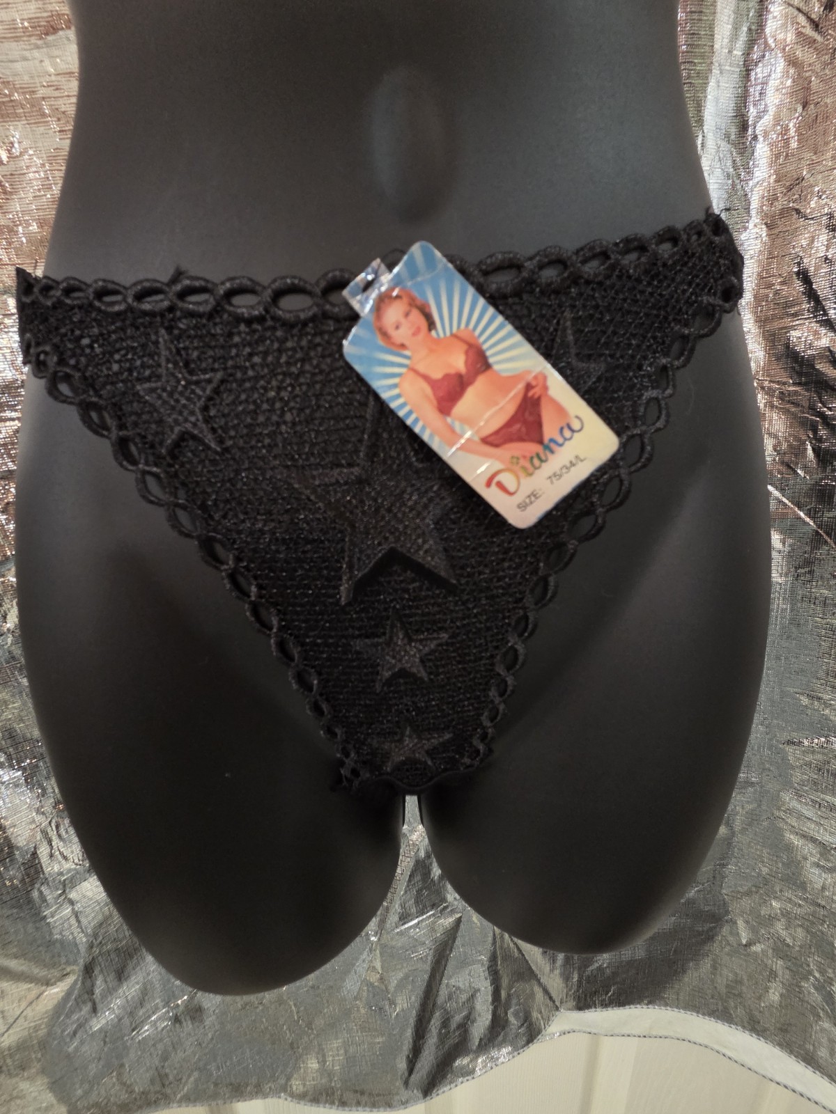 NEW Vintage Black Diana Hi Cut Bikini Panty Large 7