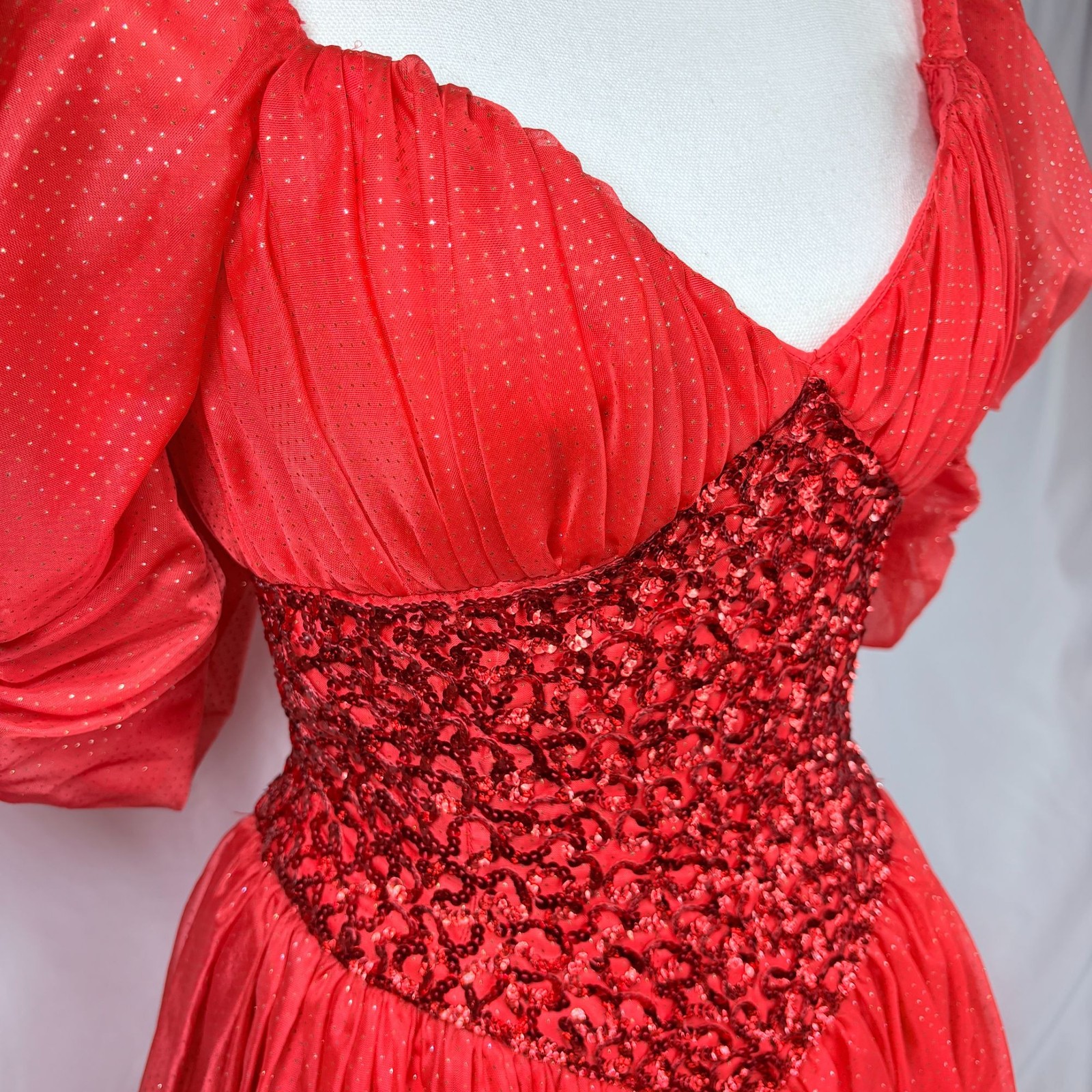 Vintage Mike Benet Red Off the Shoulder Ball Gown Style Gown Dress 8 / Small 25″