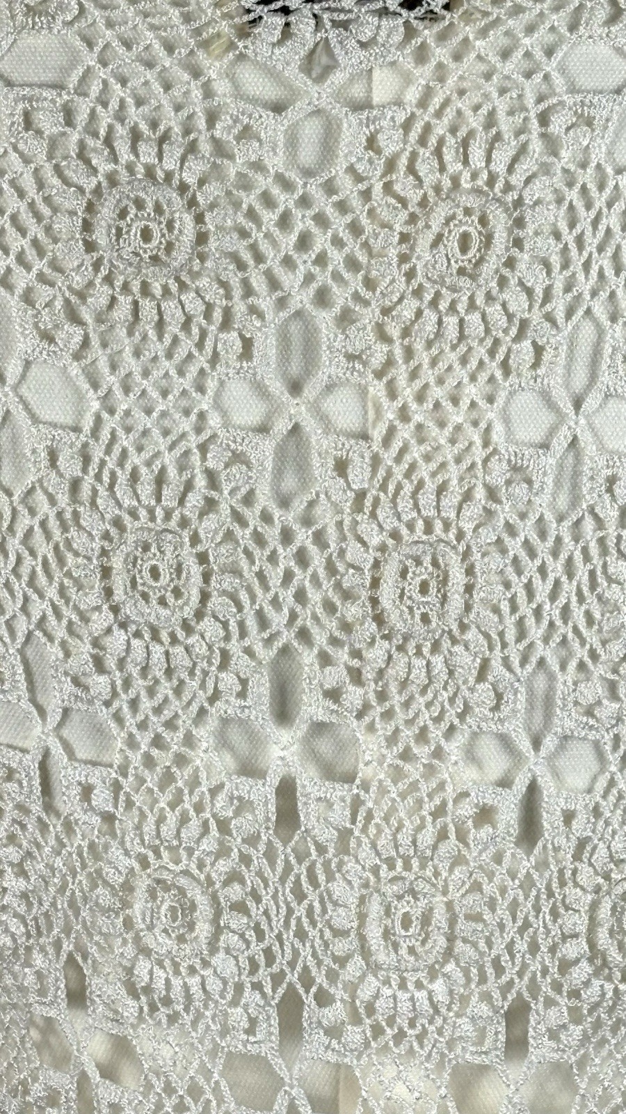 Vintage 70s Hand Crocheted Boho Crochet Top Cream Floral Lace Festival Hippie M