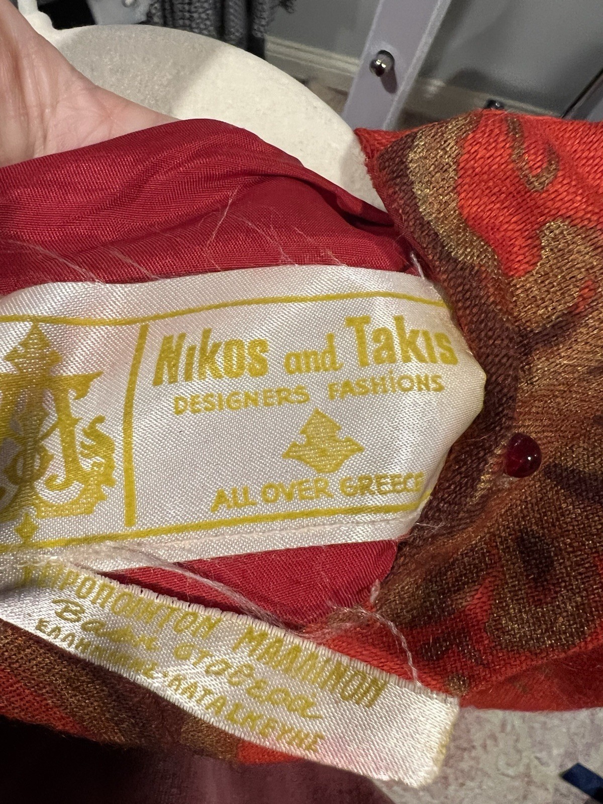 Nikos And Takis Vintage Handmade Greece 70’s Long Handpainted Jeweled Red gown