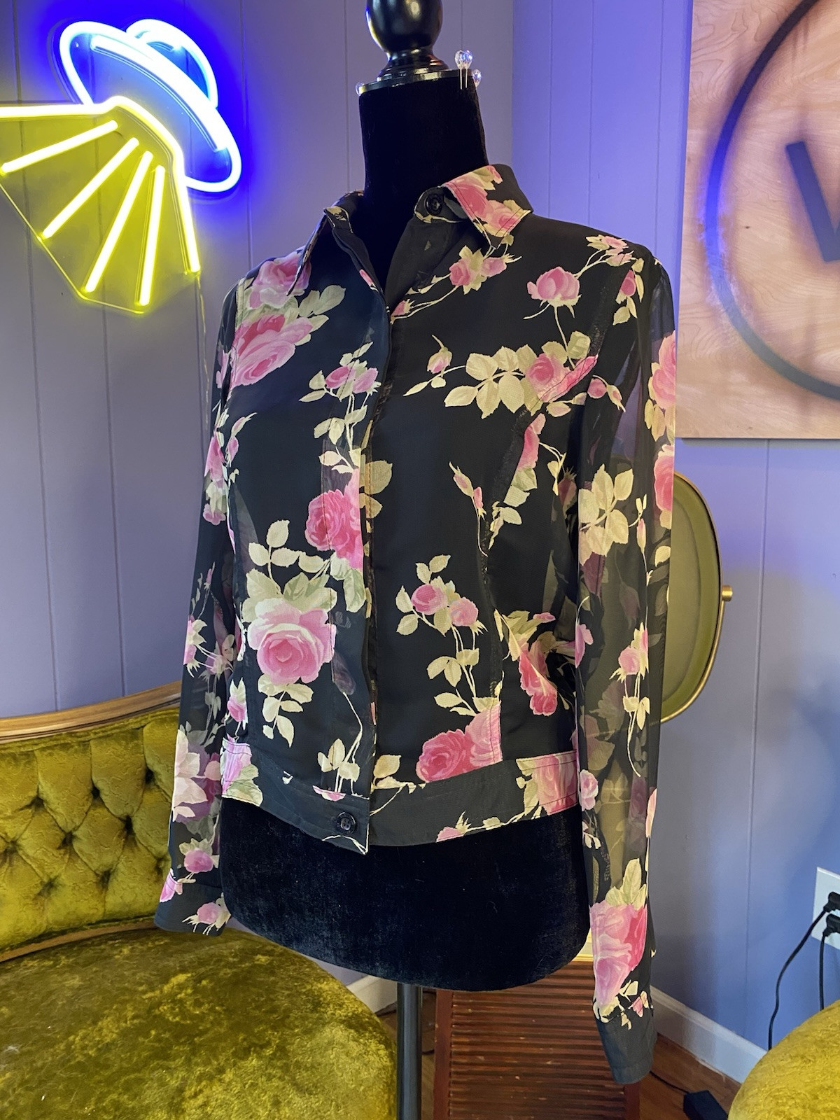 Vintage 90s Mesmerize Sheer Floral Blouse