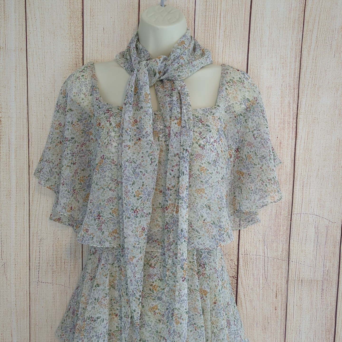 60s / 70s Vintage Marita Anthony Muto Dainty Floral Tiered Tulle Dress Small
