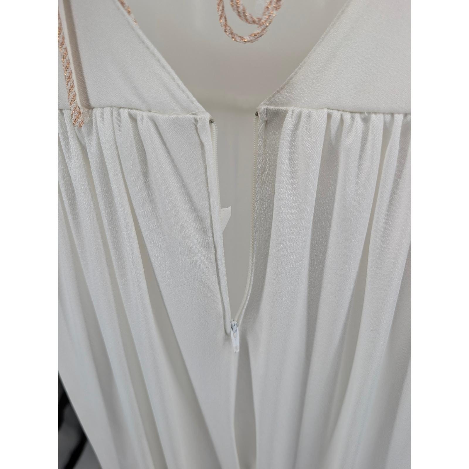Vintage Jumpsuit Set Ivory White Cowl Neck Open Strappy Back Disco Glam Sz Small